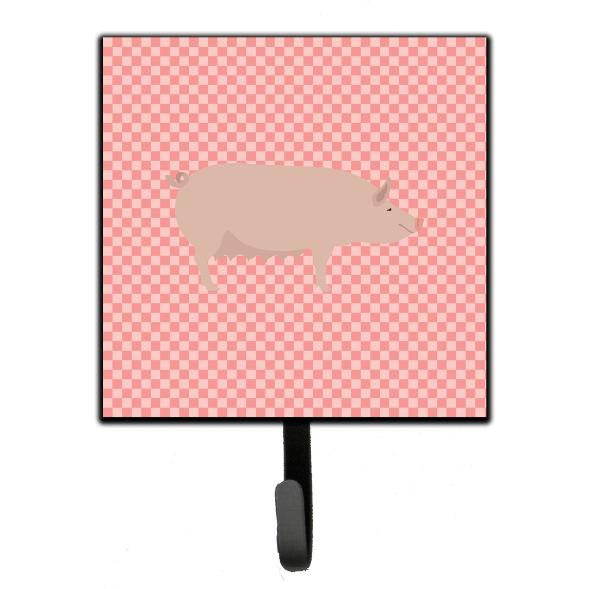 &quotCaroline's Treasures English Large White Pig Pink Check Wall Hook, Small, Multicolor"