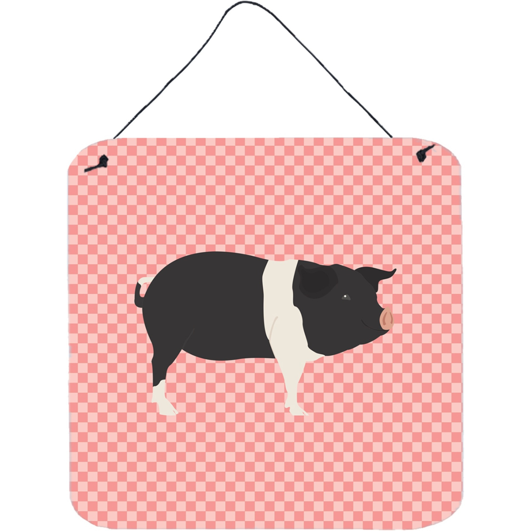 &quotCaroline's Treasures Pink Hampshire Pig Check Metal Print, 6"" H x 6"" W"