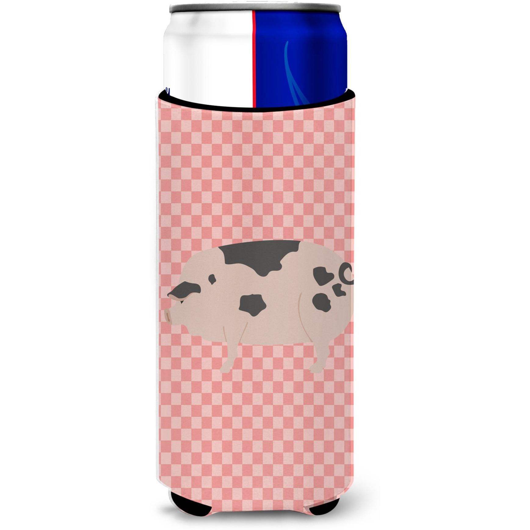 &quotCaroline's Treasures Gloucester Old Spot Pig Pink Check Decorative Can Hugger, Slim, Multicolor"