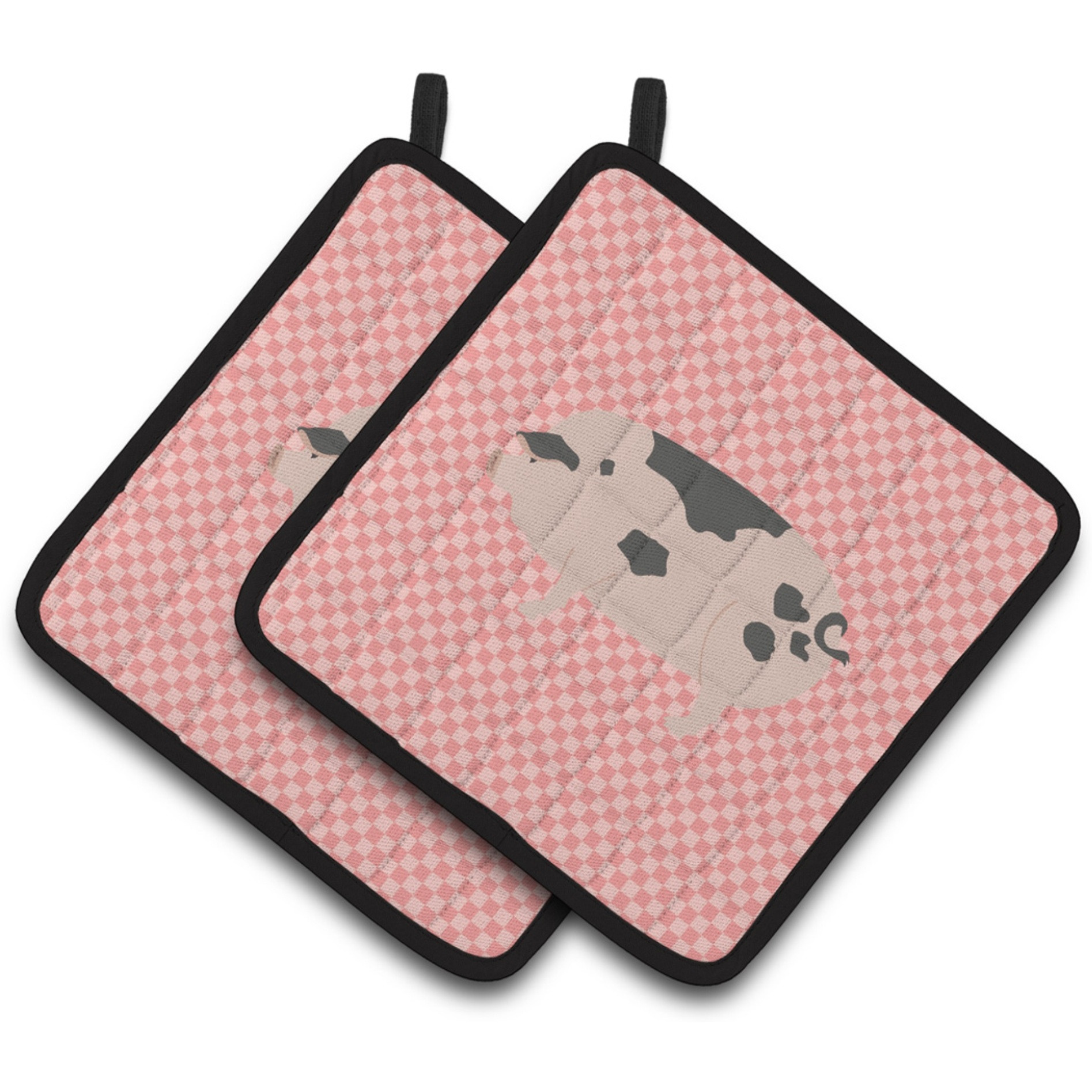 &quotCaroline's Treasures Gloucester Old Spot Pig Pink Check Decorated Pot Holder, 7.5"" x 7.5"""