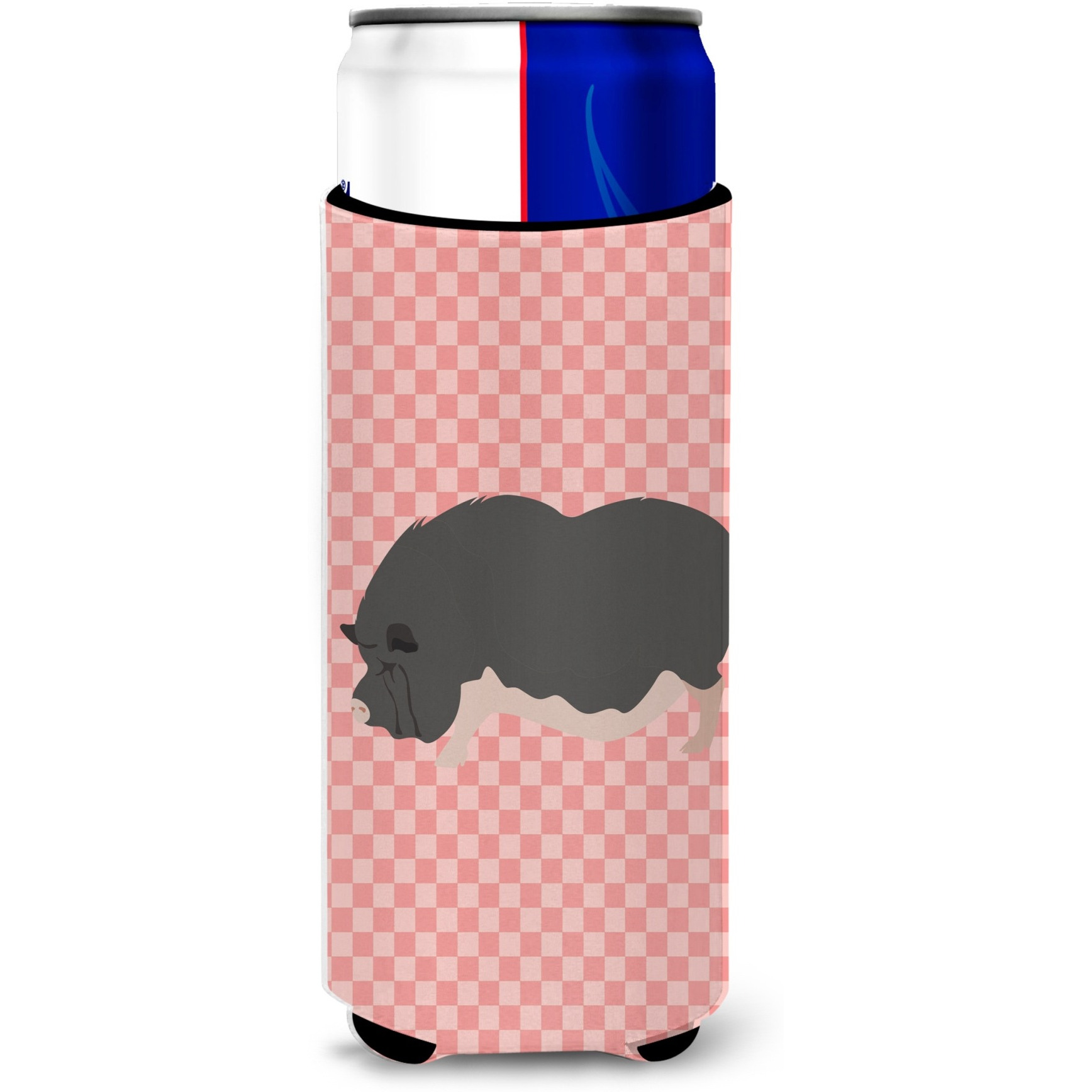 &quotCaroline's Treasures Vietnamese Pot-Bellied Pig Pink Check Decorative Can Hugger, Slim, Multicolor"