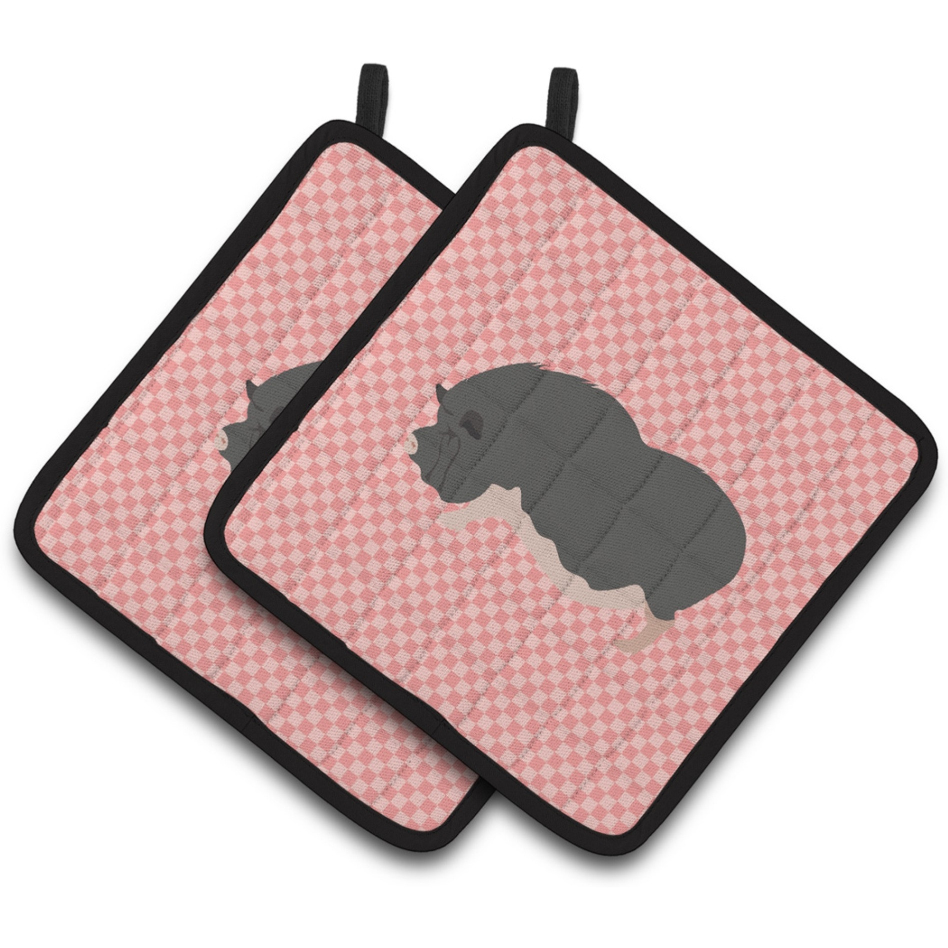 &quotCaroline's Treasures Vietnamese Bellied Pig Pink Check Decorated Pot Holder, 7.5"" x 7.5"""