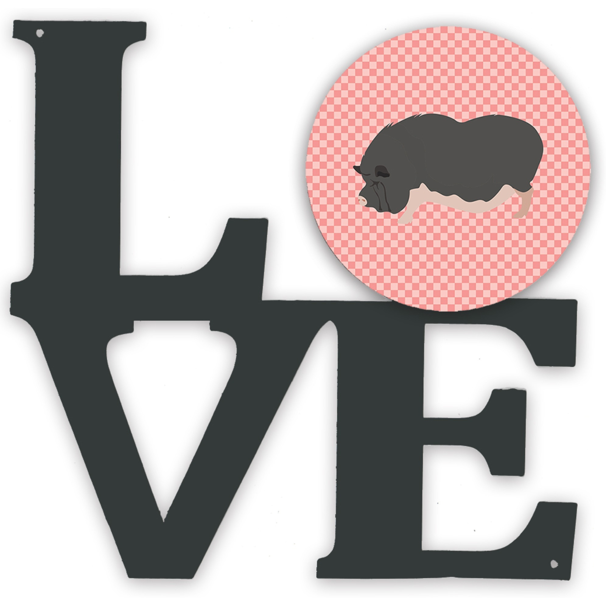 &quotCaroline's Treasures Vietnamese Pot-Bellied Pig Pink Check Metal Artwork Love wall-decor, Multicolor"