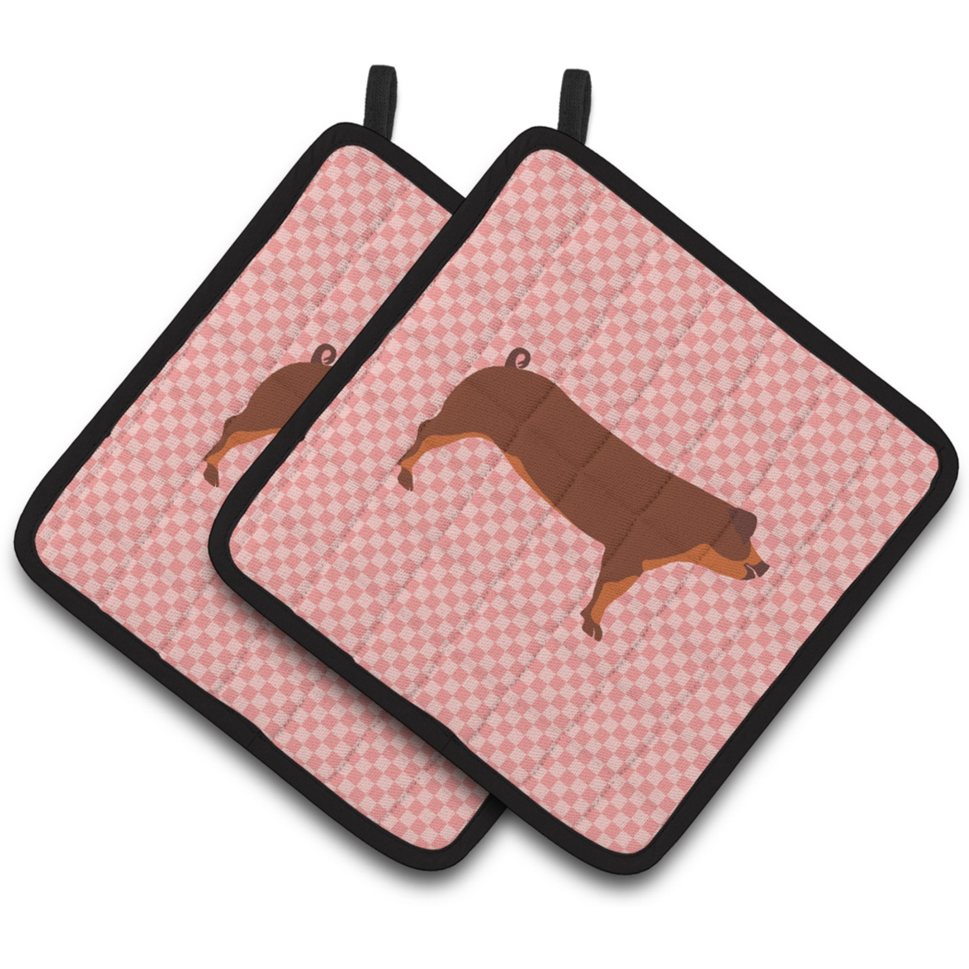 &quotCaroline's Treasures Duroc Pig Pink Check Decorated Pot Holder, 7.5"" x 7.5"""