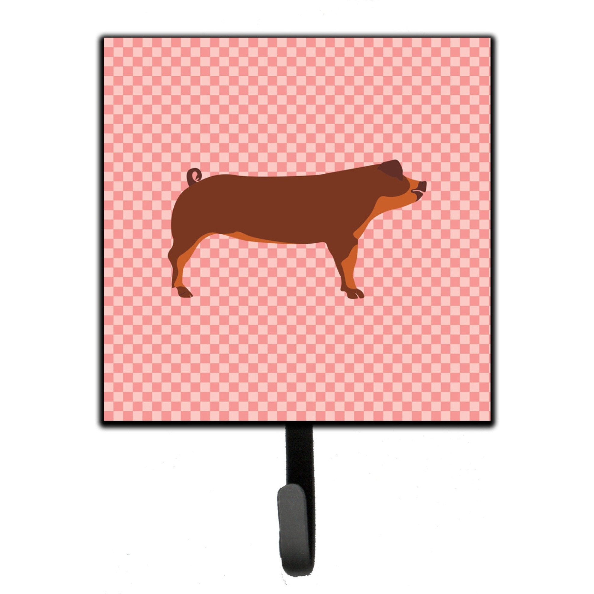 &quotCaroline's Treasures Duroc Pig Pink Check Wall Hook, Small, Multicolor"