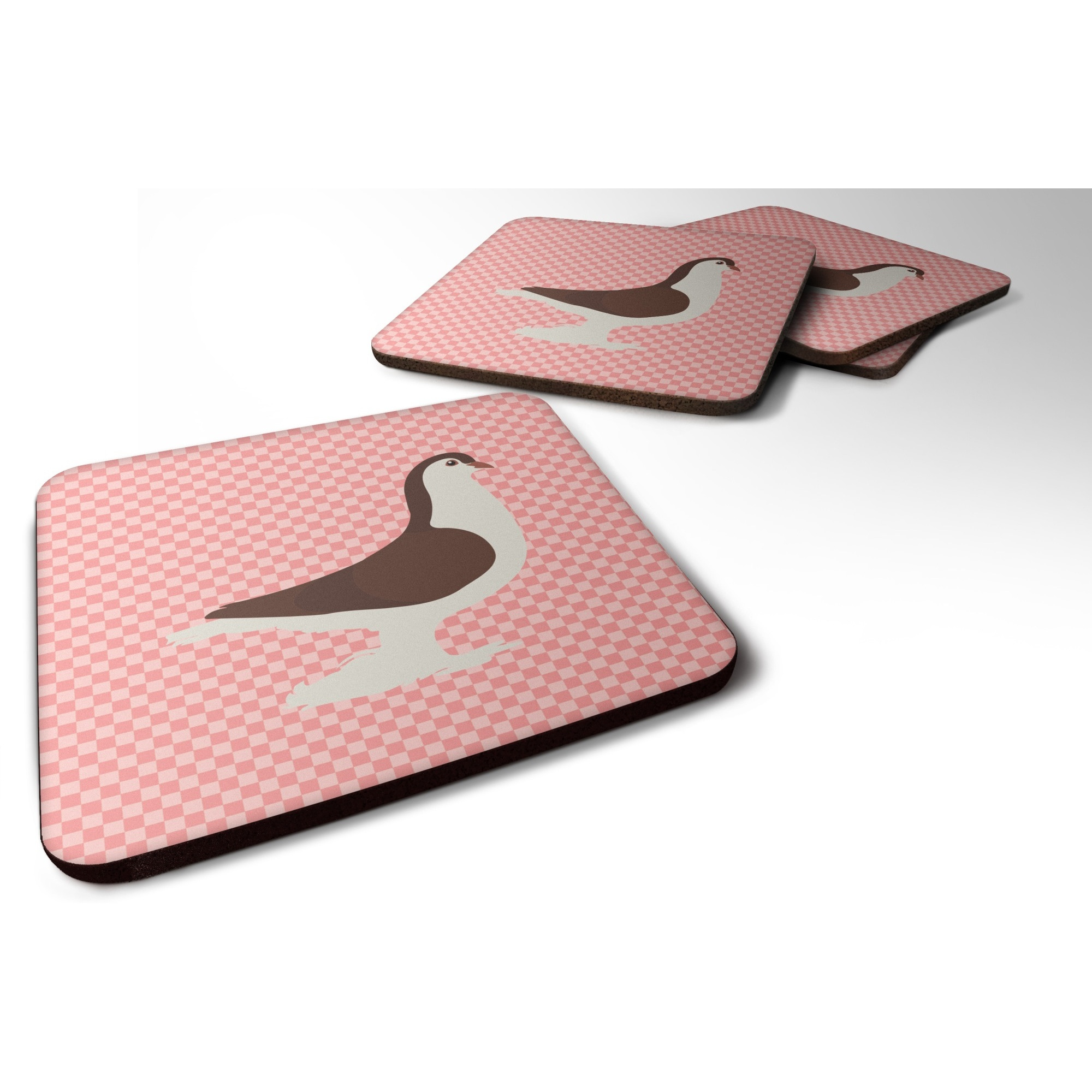 &quotCaroline's Treasures Large Pigeon Pink Check Decorative coasters, 3.5, Multicolor"