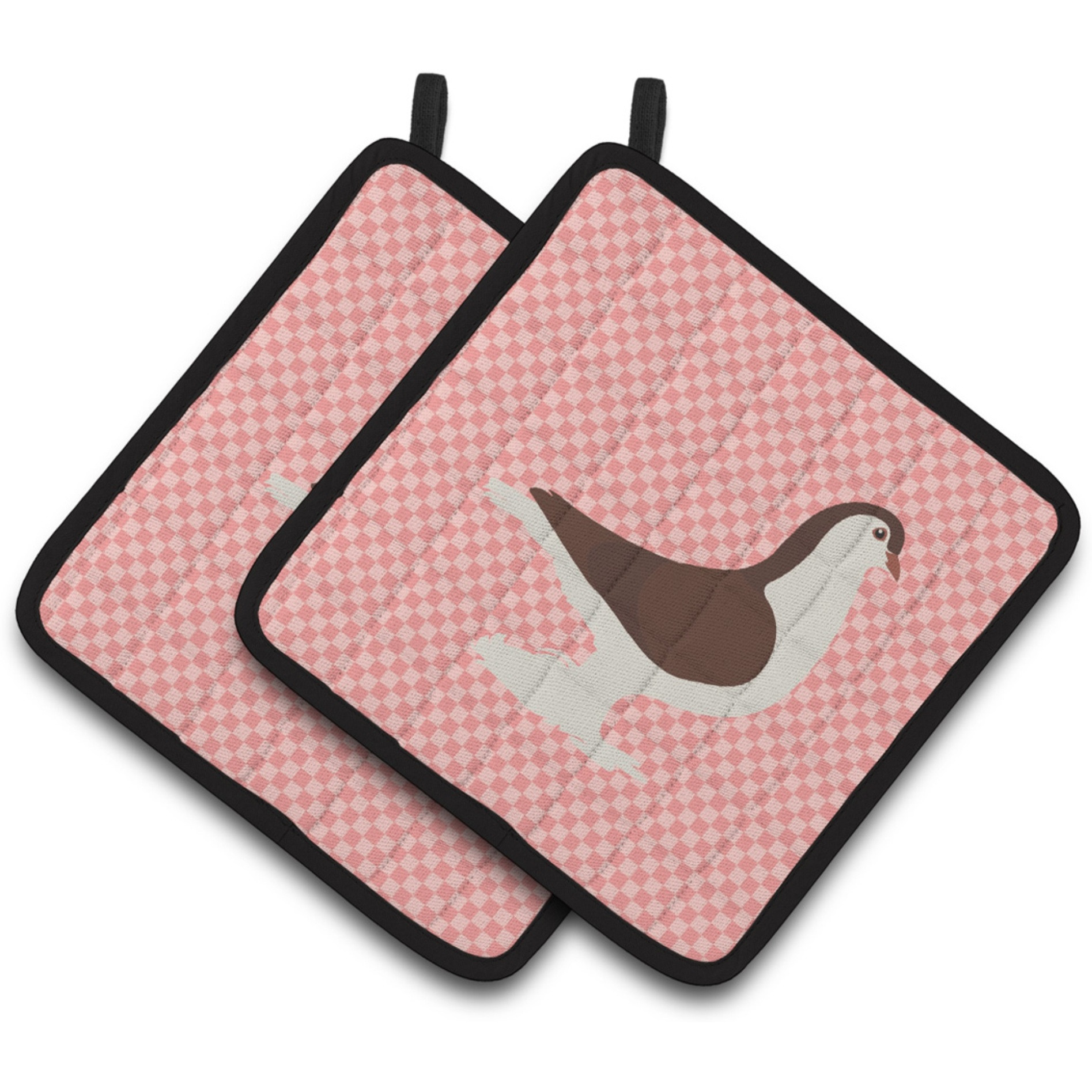 &quotCaroline's Treasures Large Pigeon Pink Check Decorated Pot Holder, 7.5"" x 7.5"""