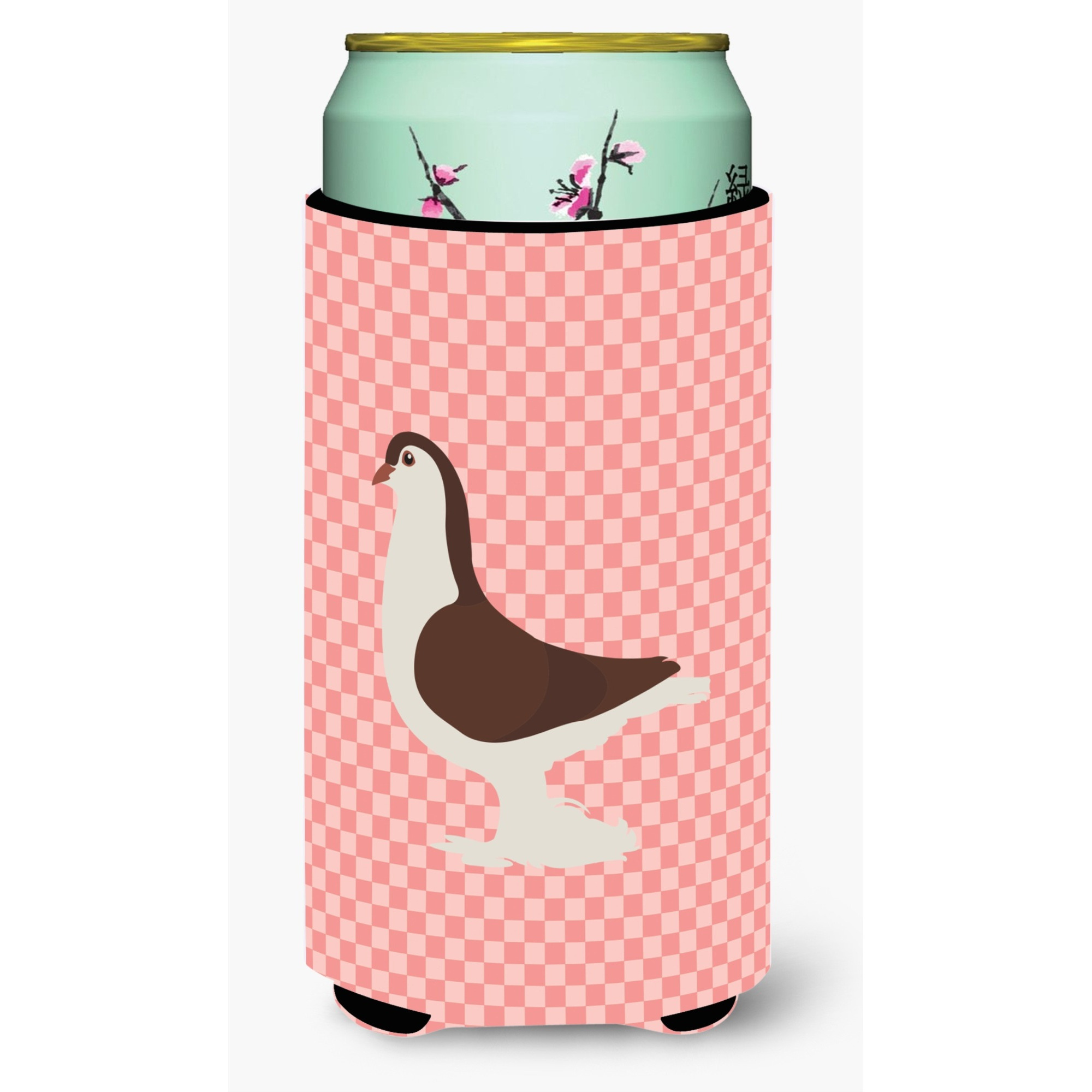&quotCaroline's Treasures Large Pigeon Pink Check Decorative Can Hugger, Tall Boy, Multicolor"