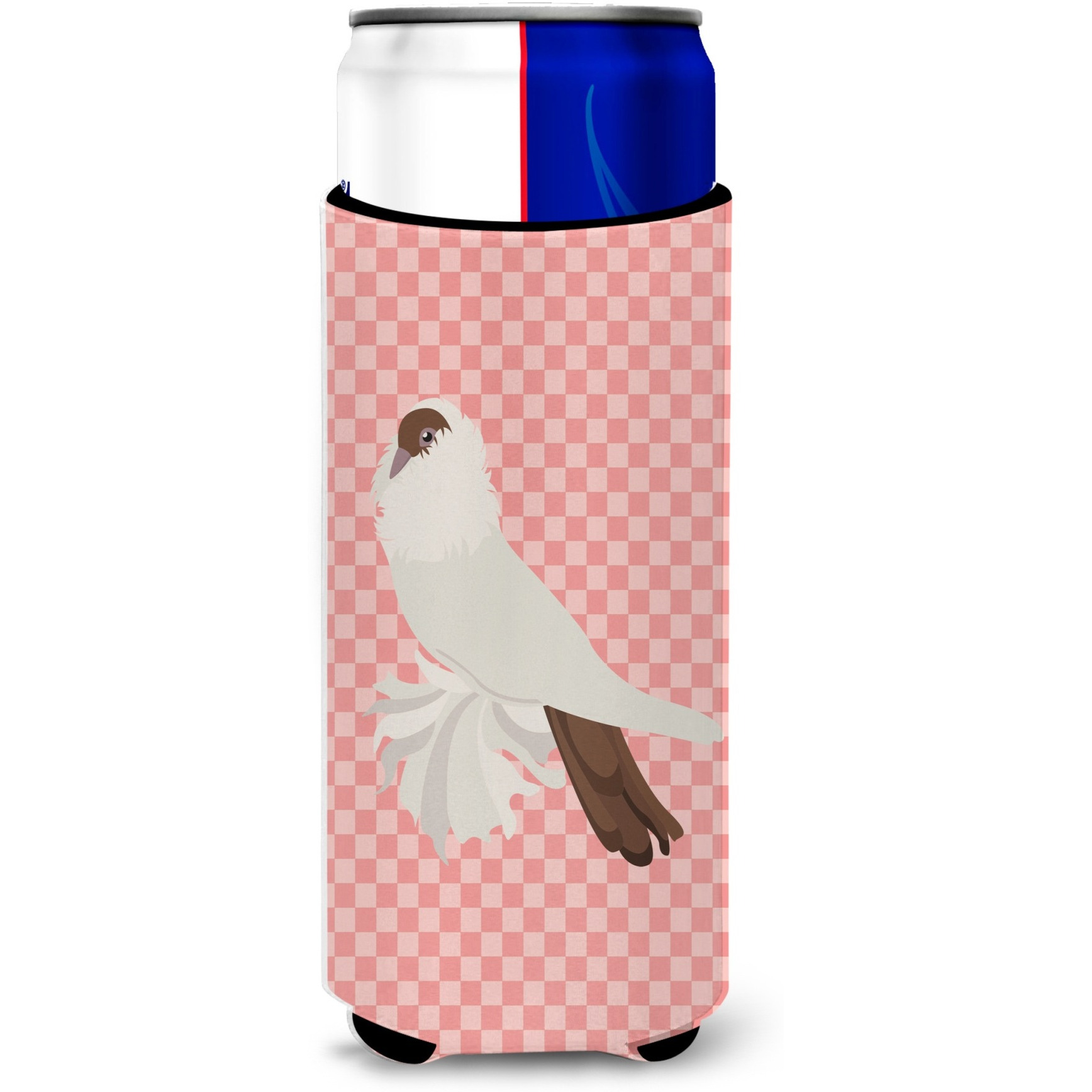 &quotCaroline's Treasures German Helmet Pigeon Pink Check Decorative Can Hugger, Slim, Multicolor"