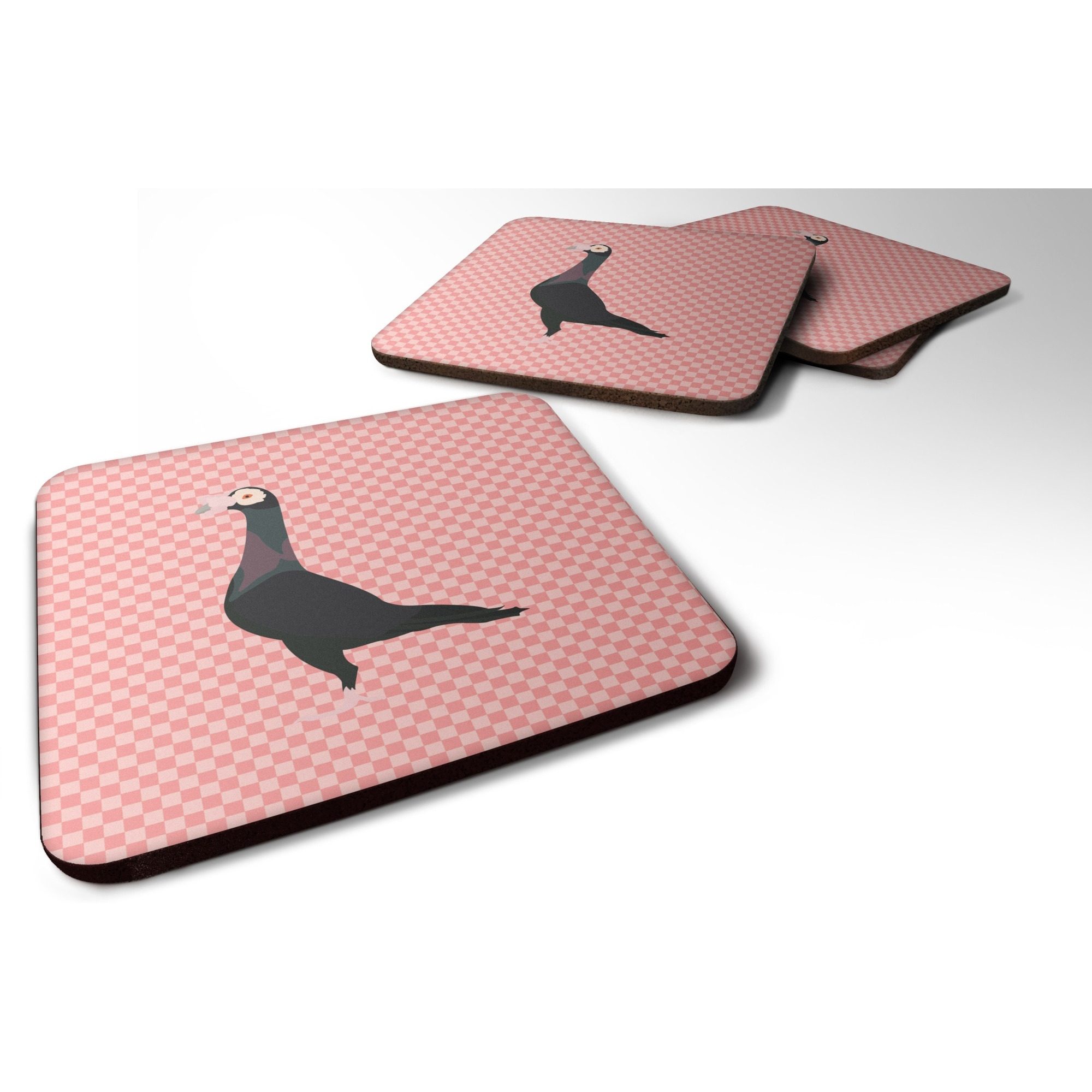&quotCaroline's Treasures English Carrier Pigeon Pink Check Decorative coasters, 3.5, Multicolor"