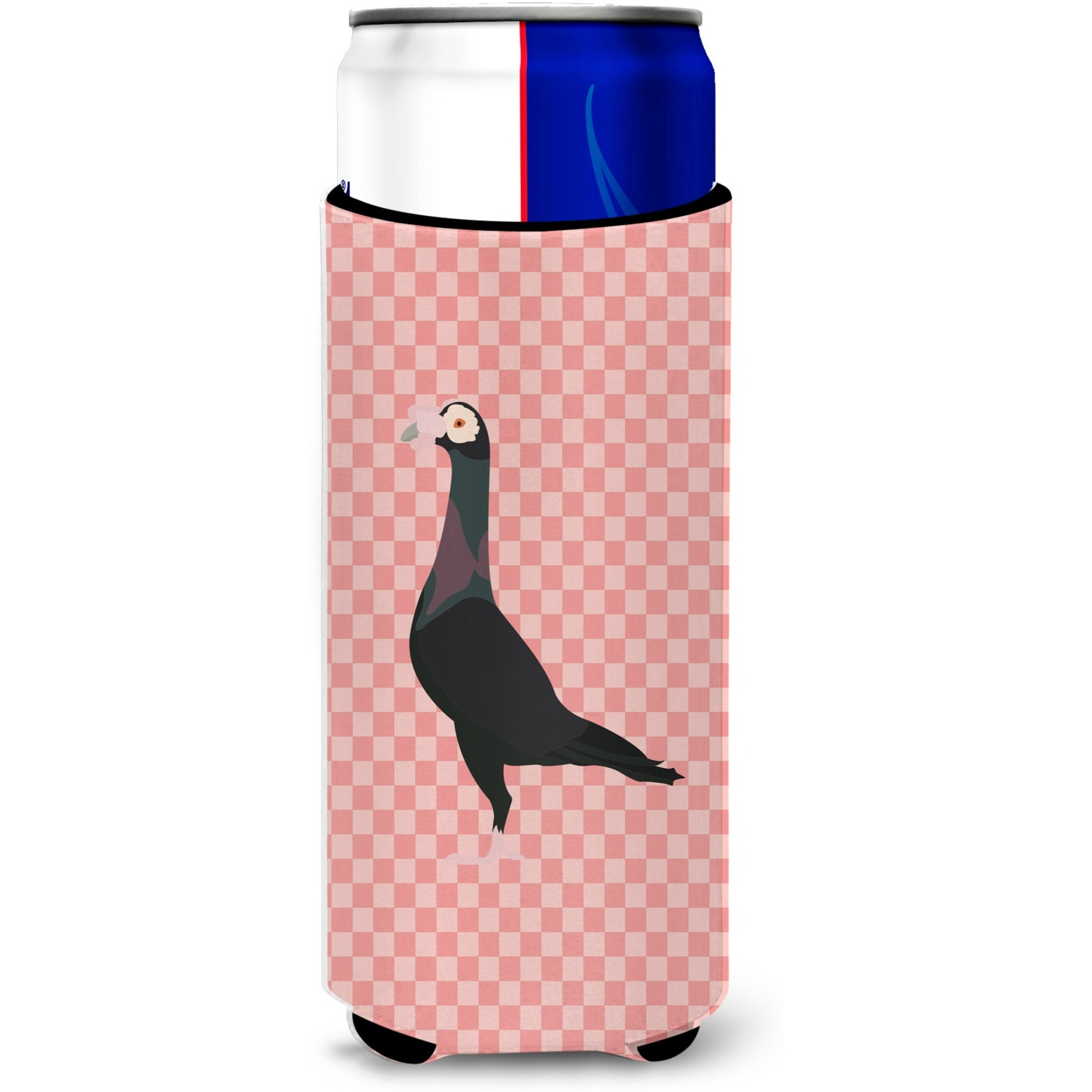 &quotCaroline's Treasures English Carrier Pigeon Pink Check Decorative Can Hugger, Slim, Multicolor"
