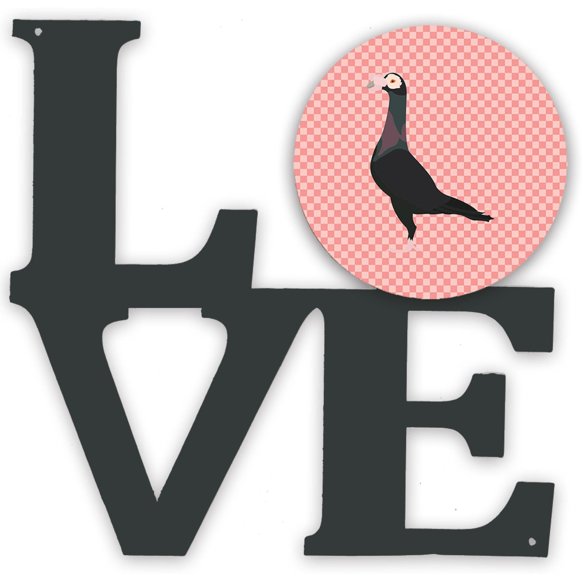 &quotCaroline's Treasures English Carrier Pigeon Pink Check Metal Artwork Love wall-decor, Multicolor"