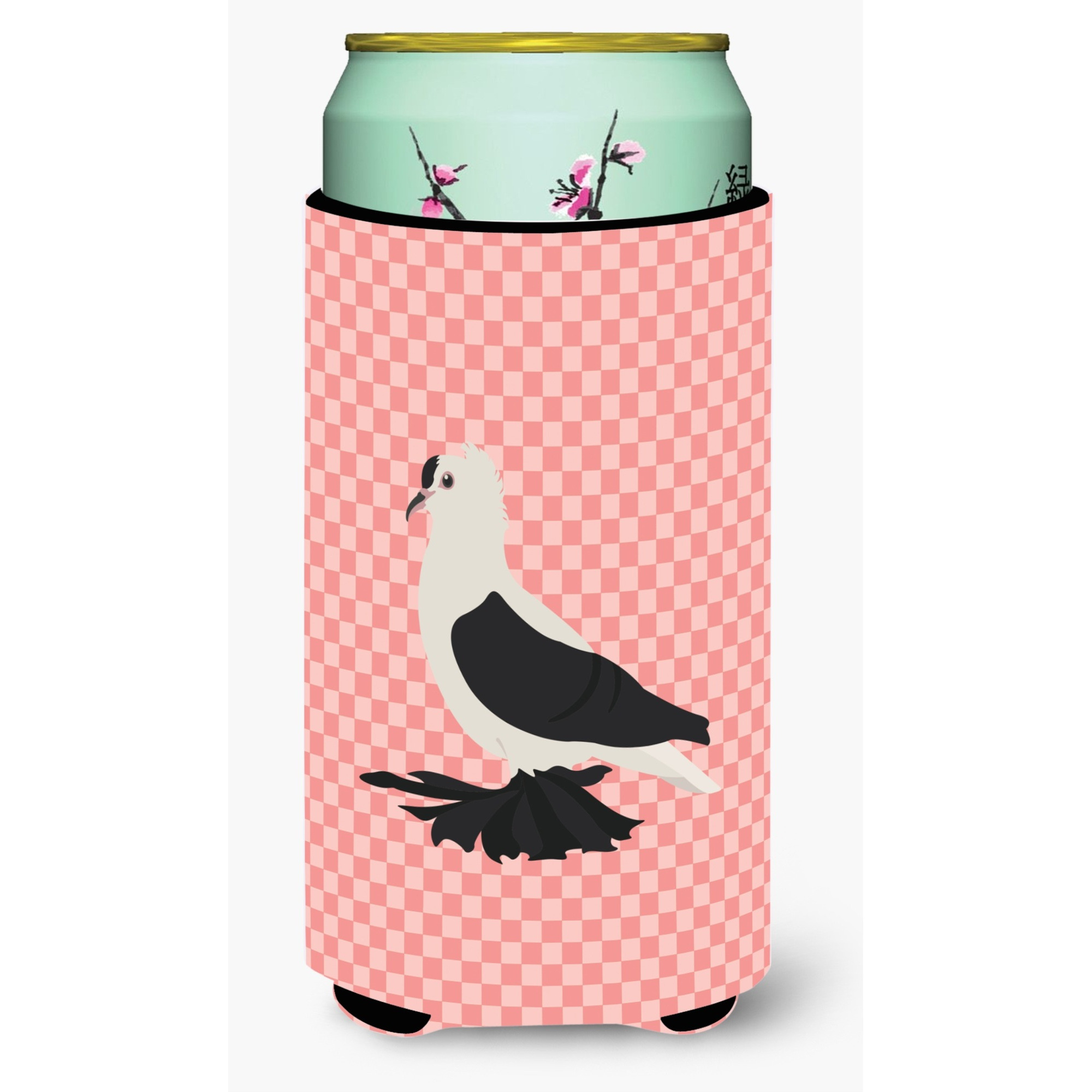 &quotCaroline's Treasures Saxon Fairy Swallow Pigeon Pink Check Decorative Can Hugger, Tall Boy, Multicolor"