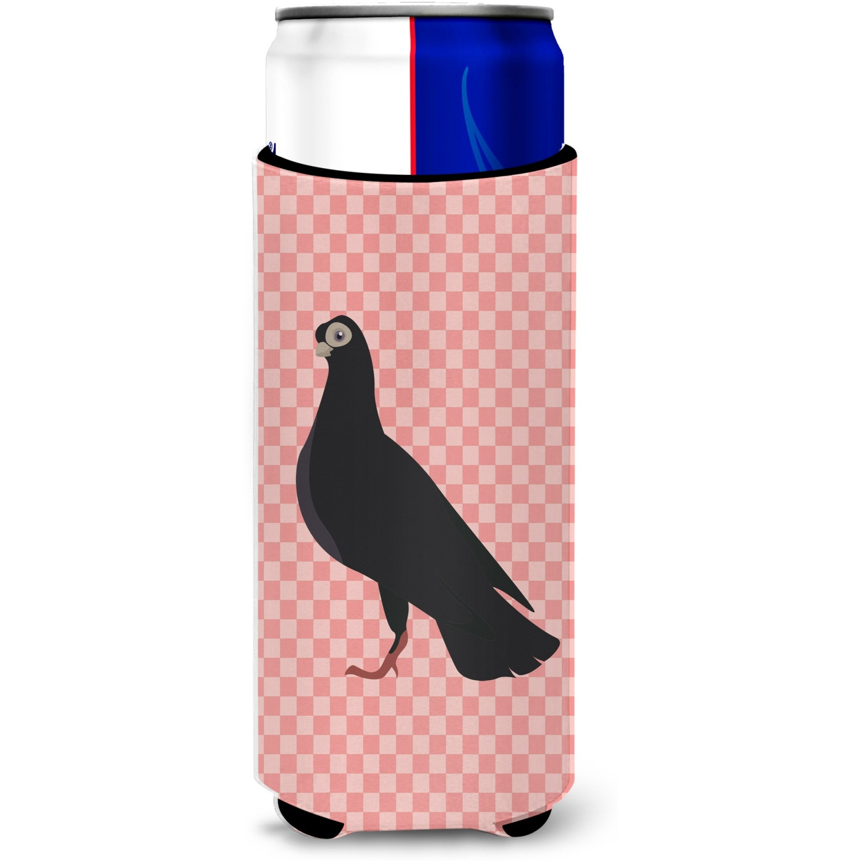 &quotCaroline's Treasures Budapest Highflyer Pigeon Pink Check Decorative Can Hugger, Slim, Multicolor"