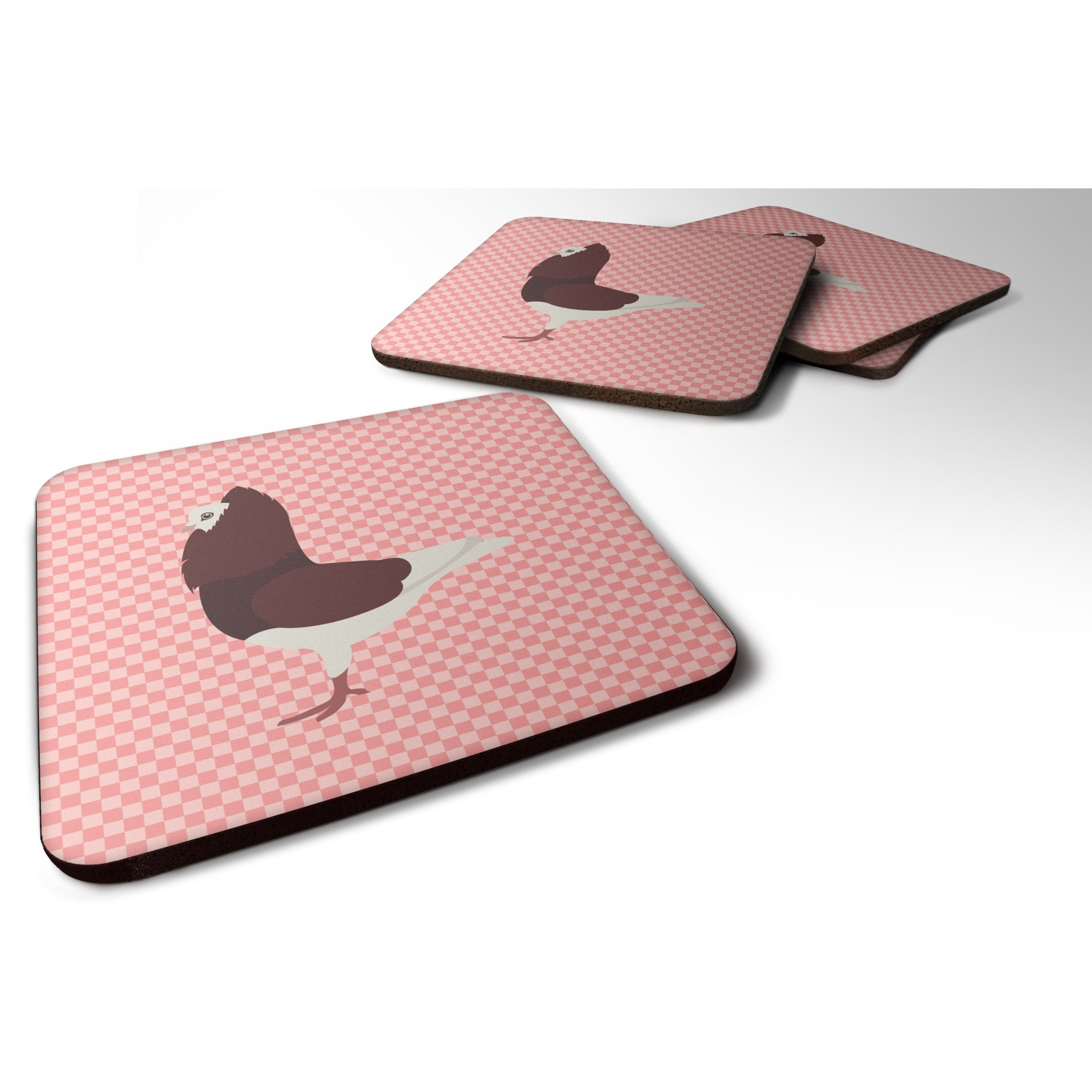 &quotCaroline's Treasures Capuchin Red Pigeon Pink Check Decorative coasters, 3.5, Multicolor"