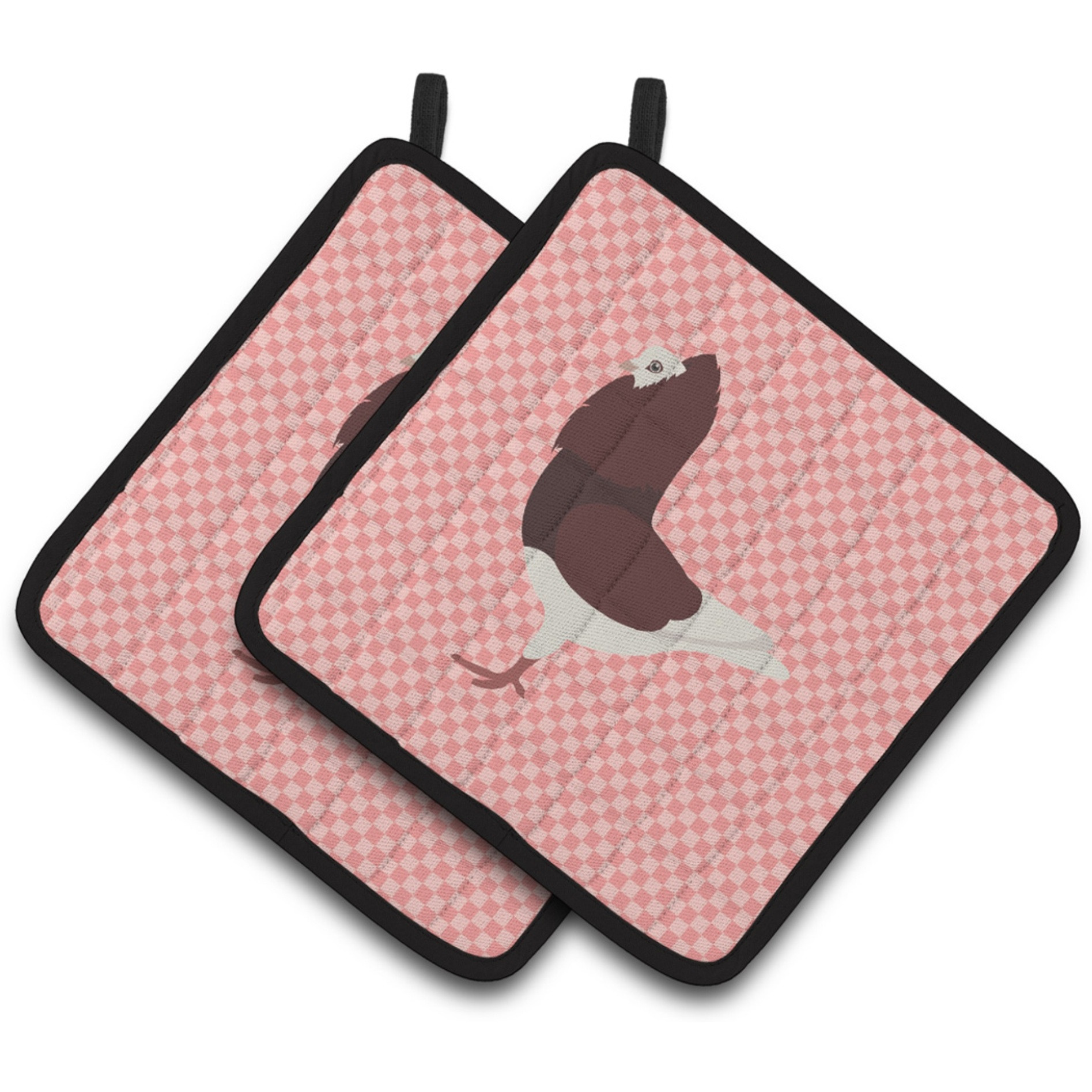 &quotCaroline's Treasures Capuchin Red Pigeon Pink Check Decorated Pot Holder, 7.5"" x 7.5"""