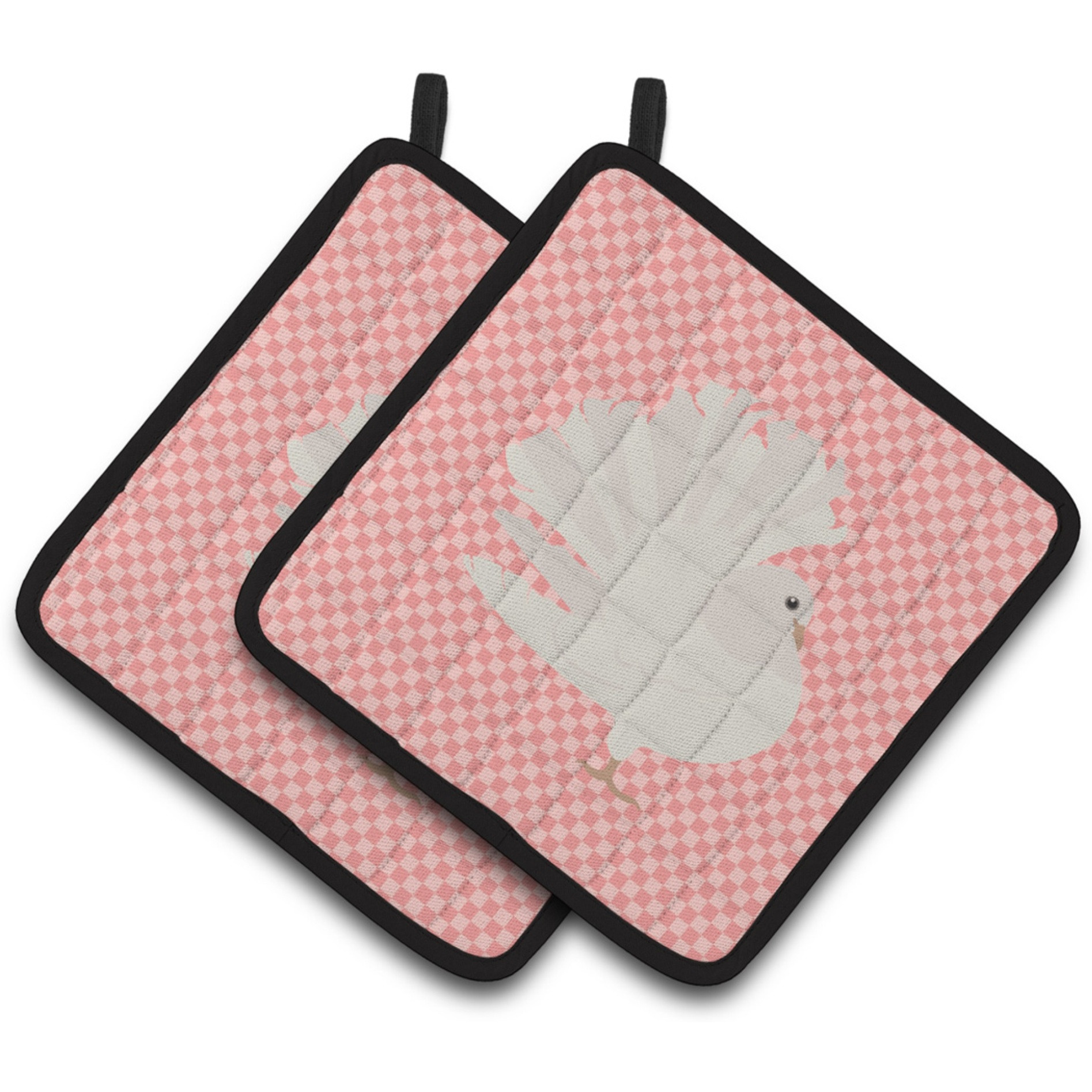 &quotCaroline's Treasures Silver Fantail Pigeon Pink Check Decorated Pot Holder, 7.5"" x 7.5"""