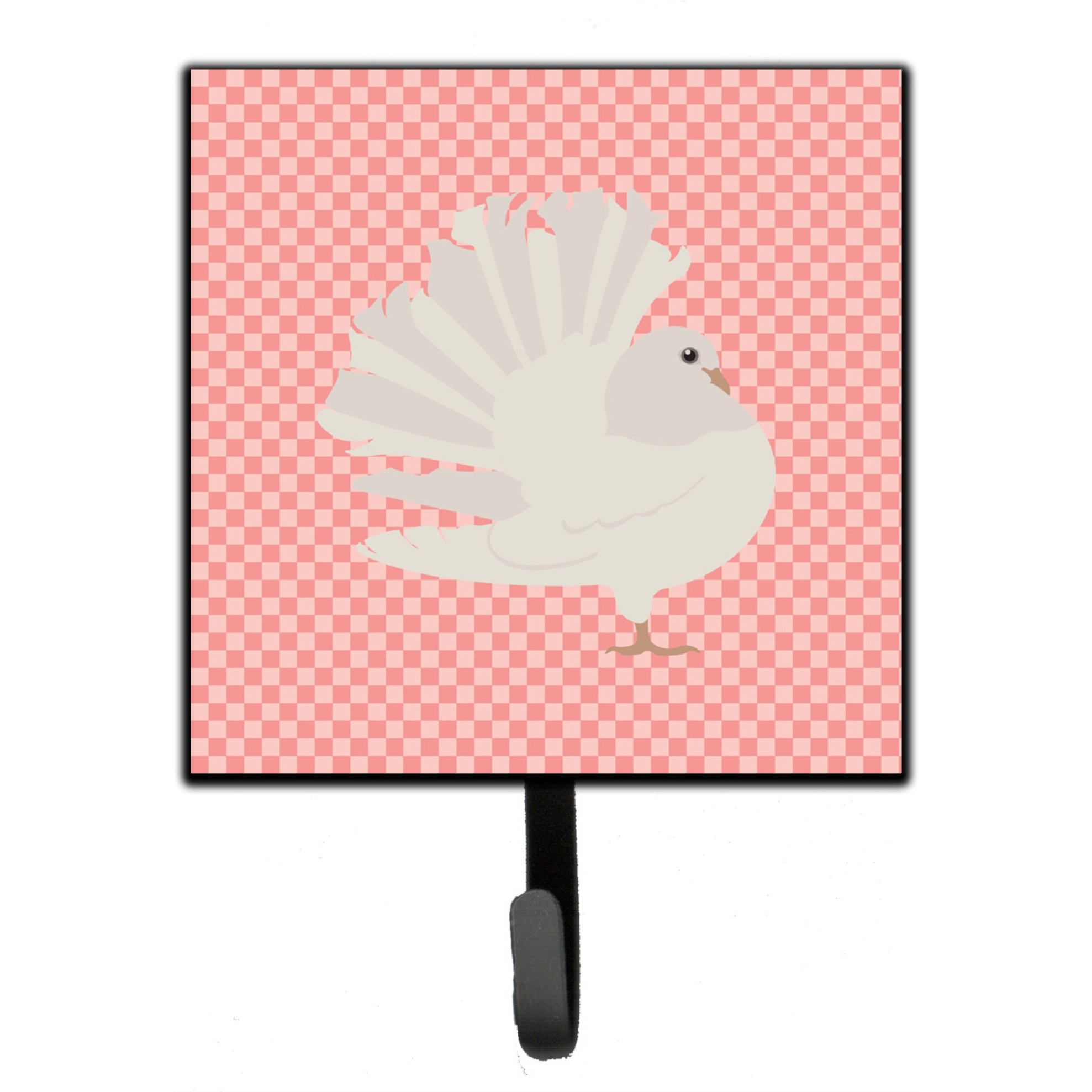 &quotCaroline's Treasures Silver Fantail Pigeon Pink Check Wall Hook, Small, Multicolor"