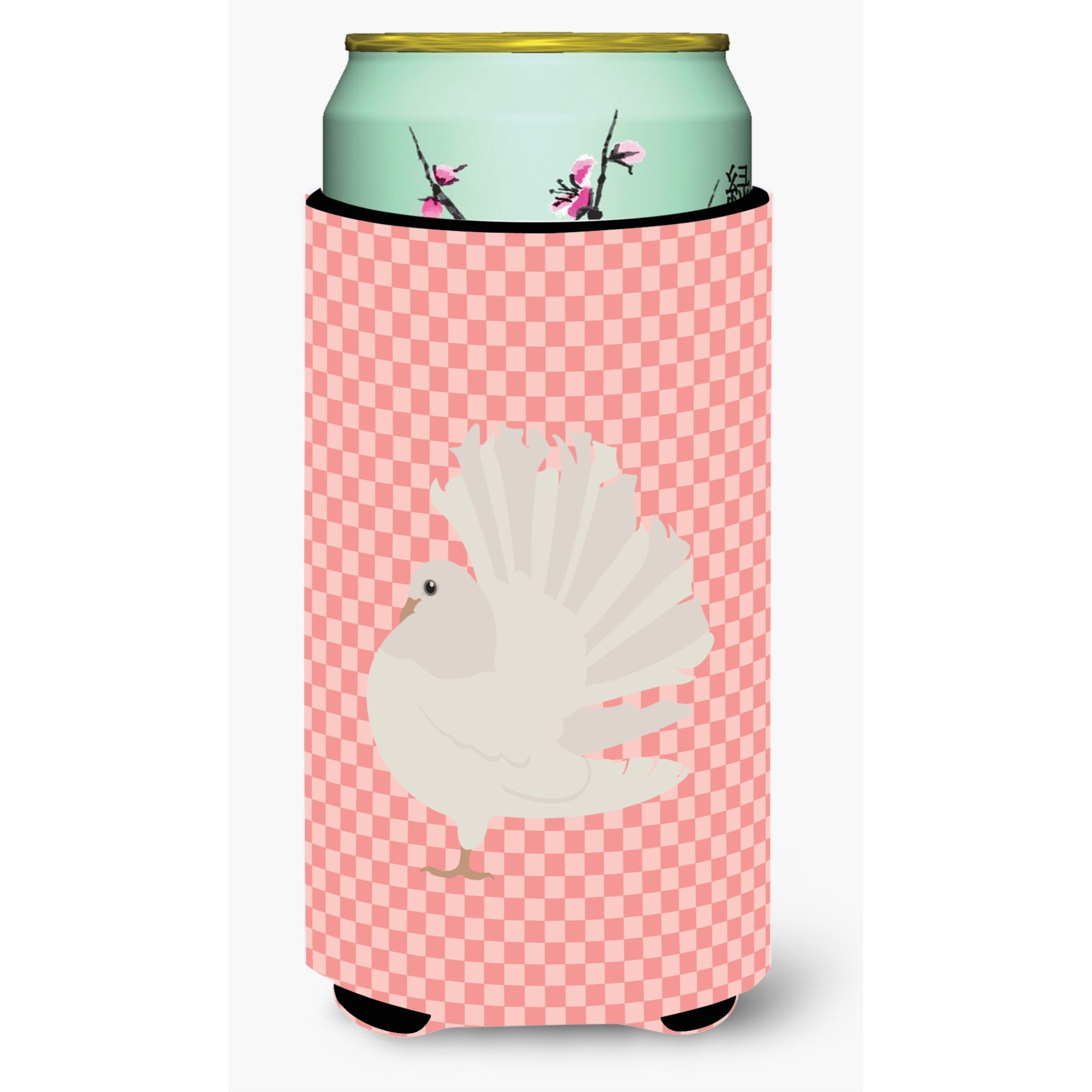&quotCaroline's Treasures Silver Fantail Pigeon Pink Check Decorative Can Hugger, Tall Boy, Multicolor"