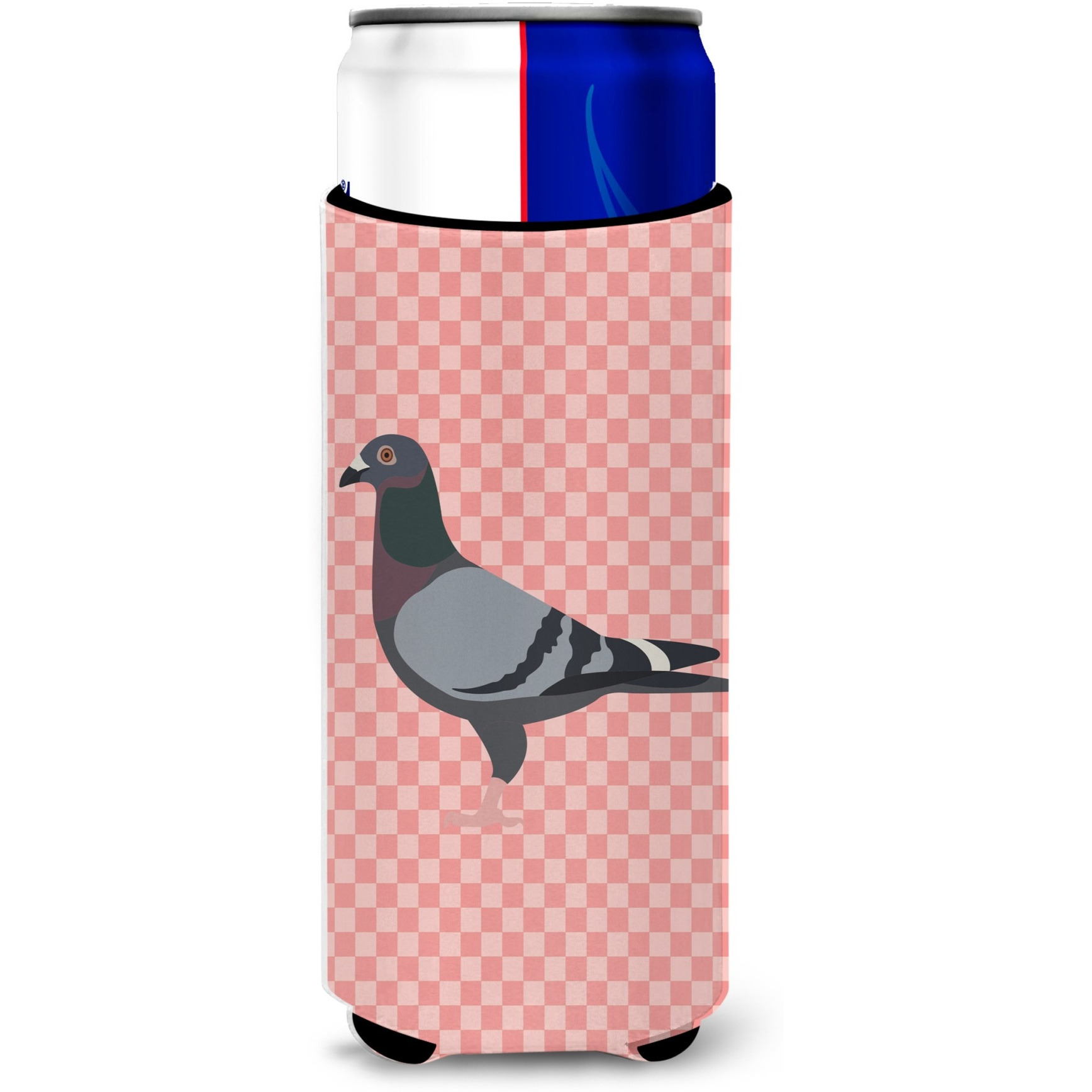 &quotCaroline's Treasures Racing Pigeon Pink Check Decorative Can Hugger, Slim, Multicolor"