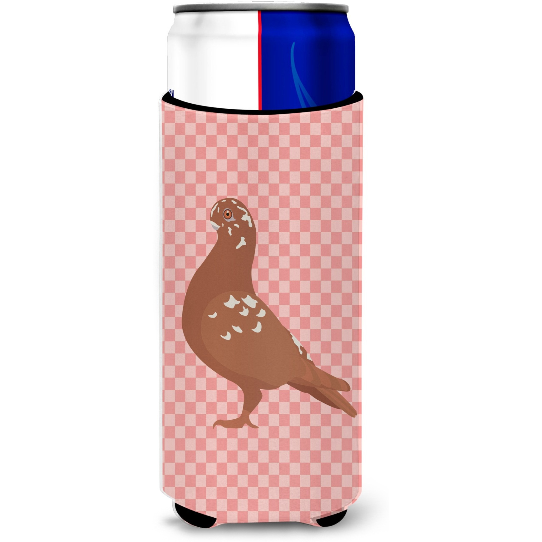 &quotCaroline's Treasures African Owl Pigeon Pink Check Decorative Can Hugger, Slim, Multicolor"