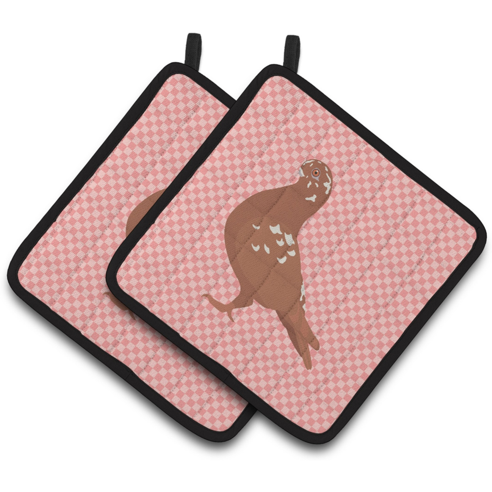 &quotCaroline's Treasures African Owl Pigeon Pink Check Decorated Pot Holder, 7.5"" x 7.5"""