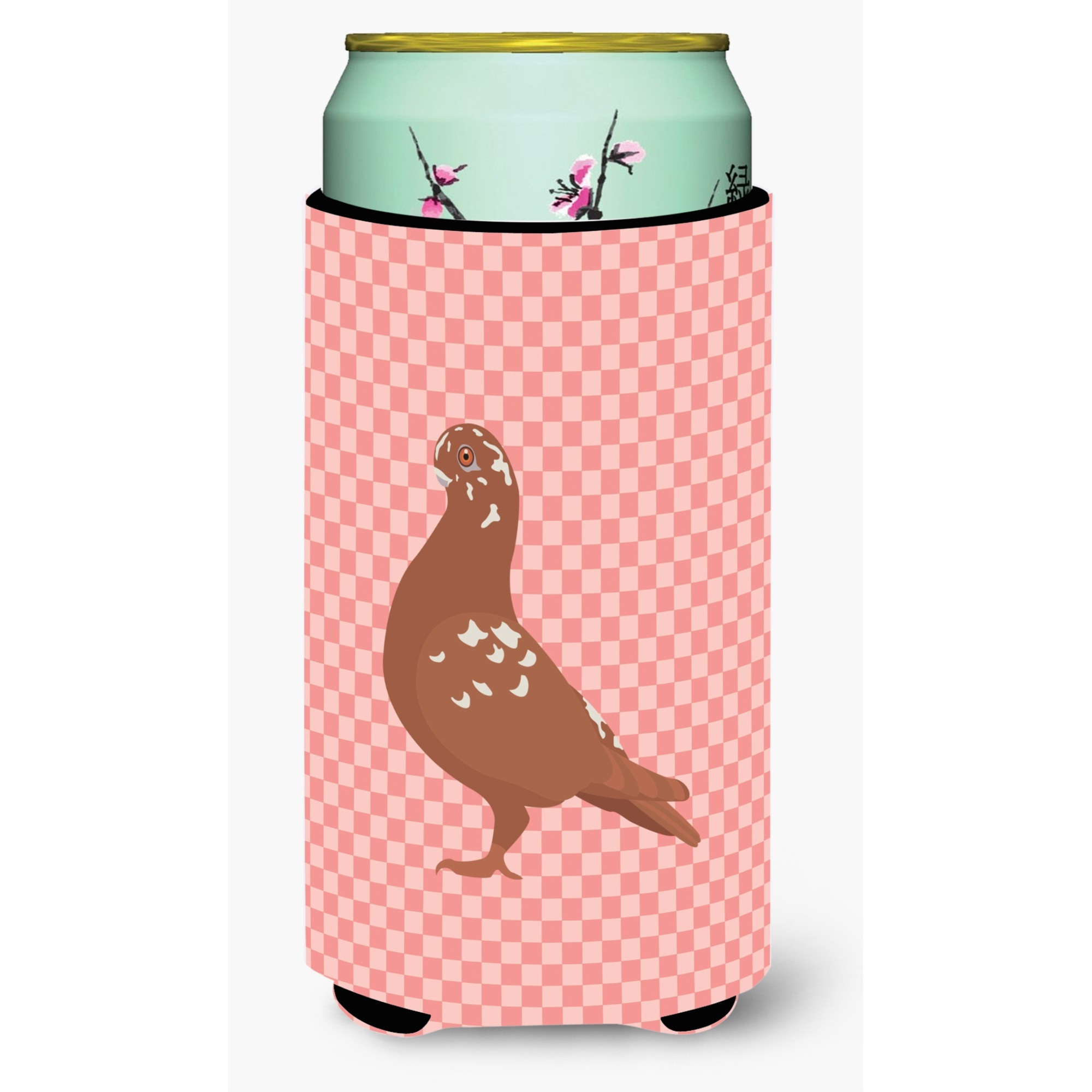 &quotCaroline's Treasures African Owl Pigeon Pink Check Decorative Can Hugger, Tall Boy, Multicolor"
