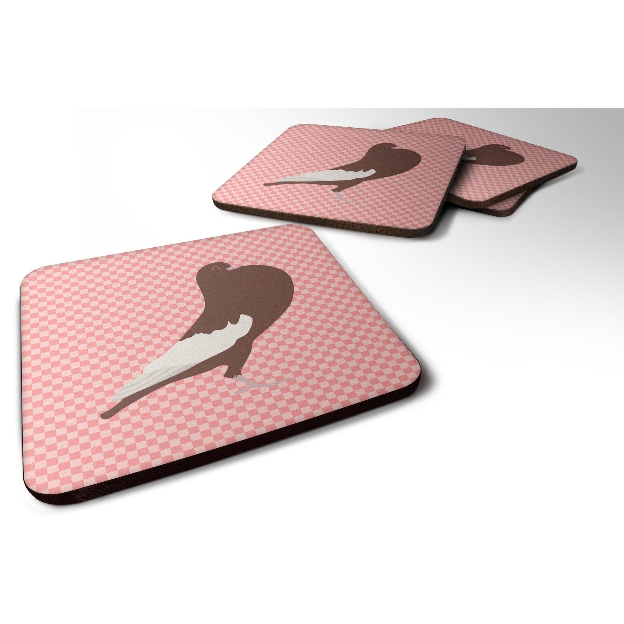 &quotCaroline's Treasures English Pouter Pigeon Pink Check Decorative coasters, 3.5, Multicolor"