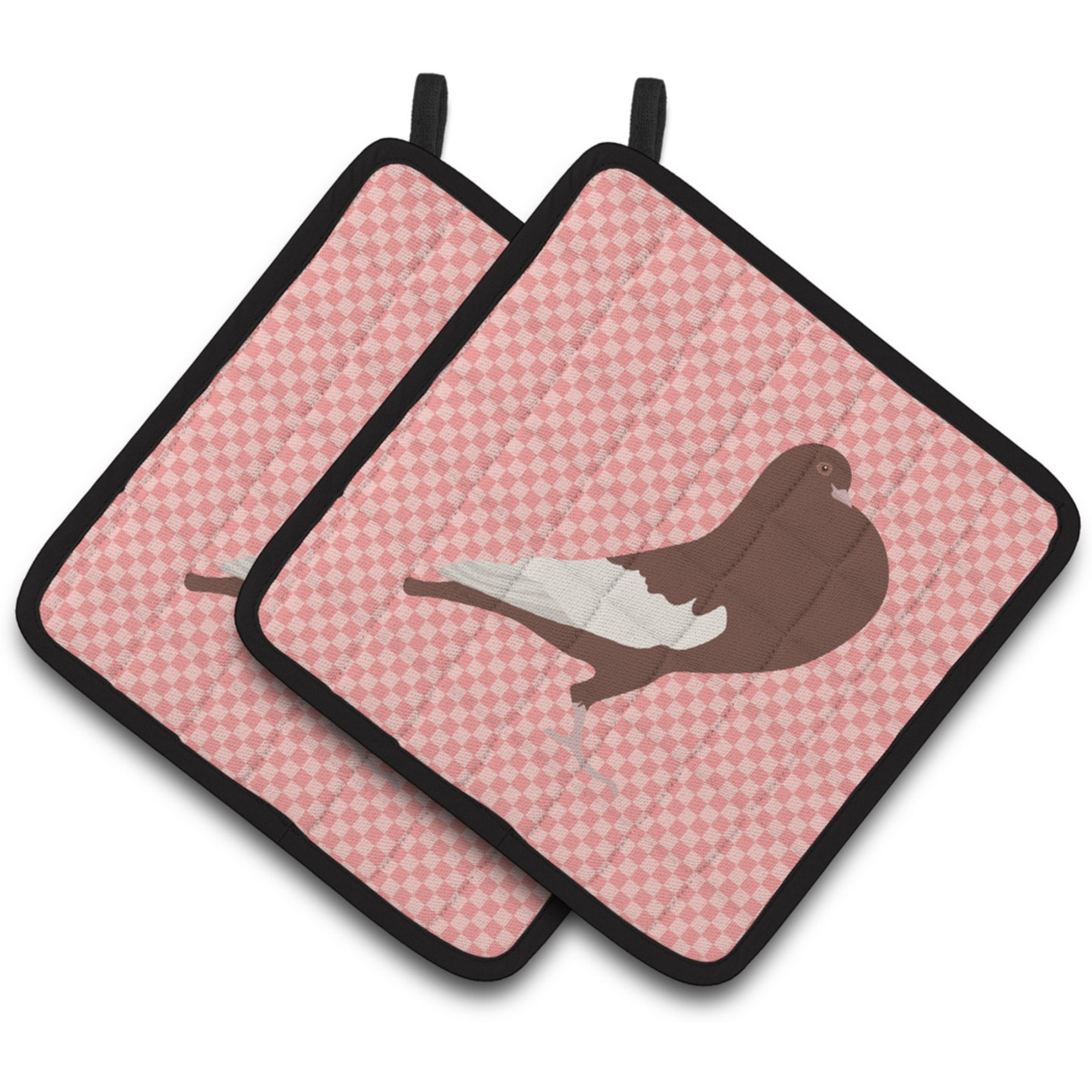 &quotCaroline's Treasures English Pouter Pigeon Pink Check Decorated Pot Holder, 7.5"" x 7.5"""