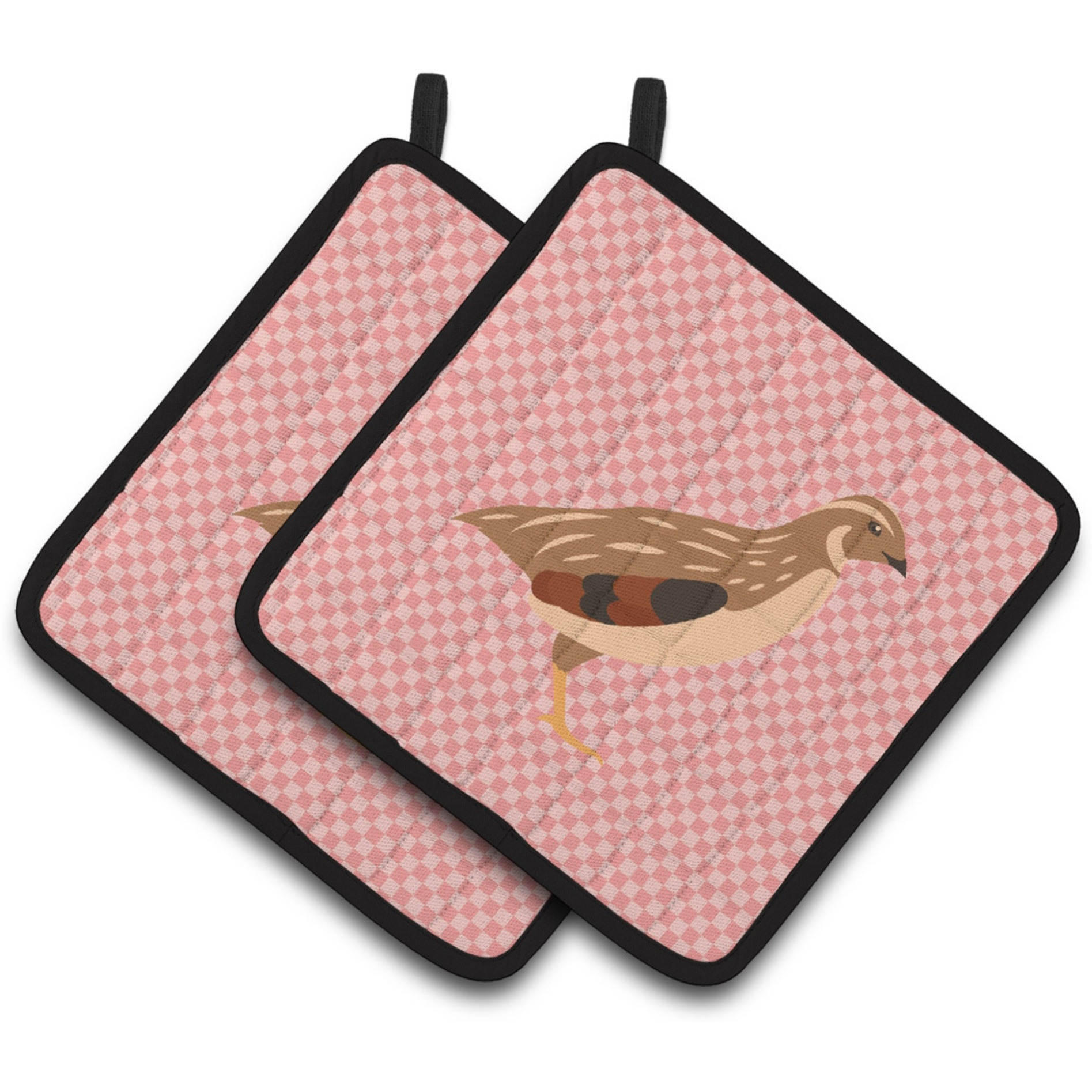 &quotCaroline's Treasures Golden Phoenix Quail Pink Check Decorated Pot Holder, 7.5"" x 7.5"""