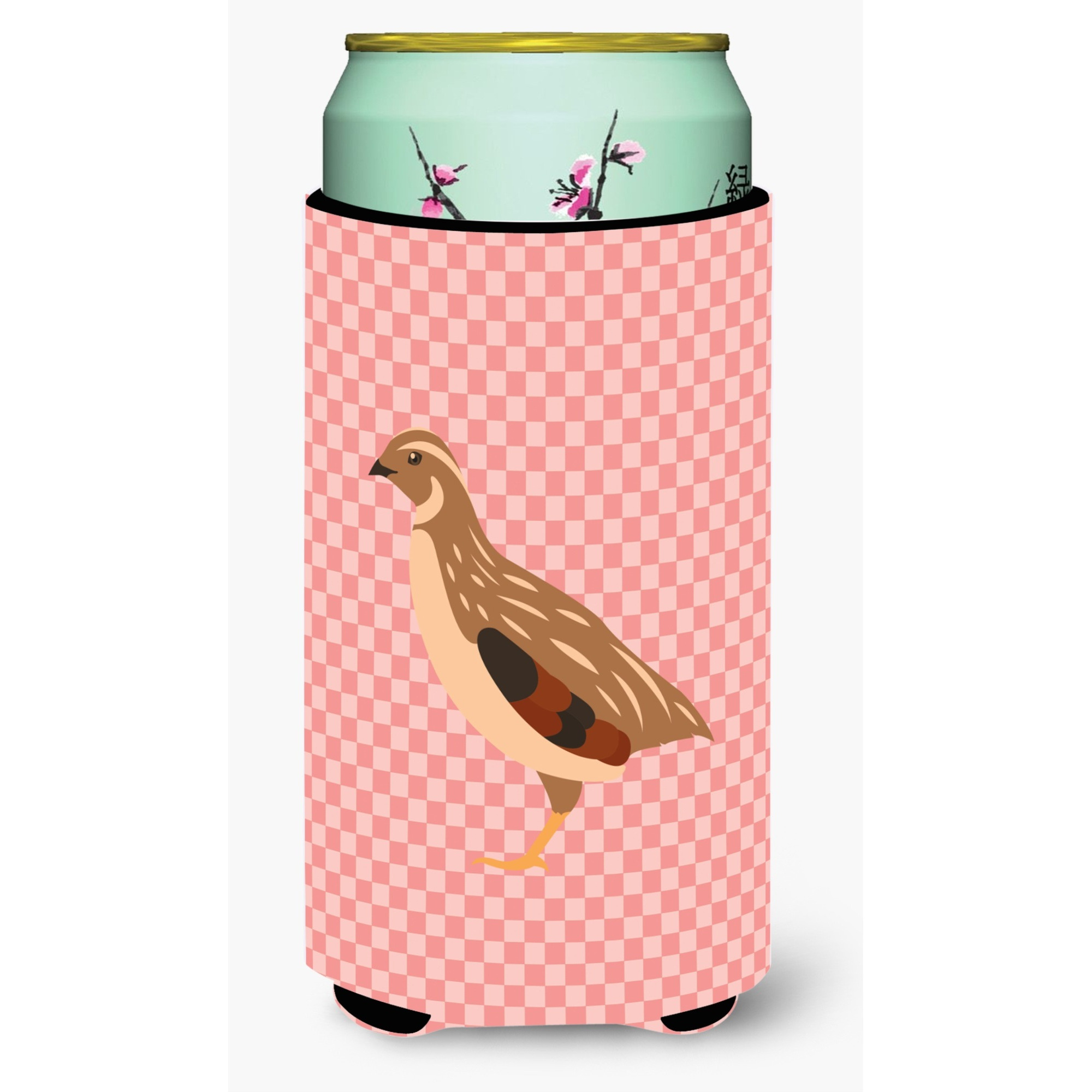 &quotCaroline's Treasures Golden Phoenix Quail Pink Check Decorative Can Hugger, Tall Boy, Multicolor"
