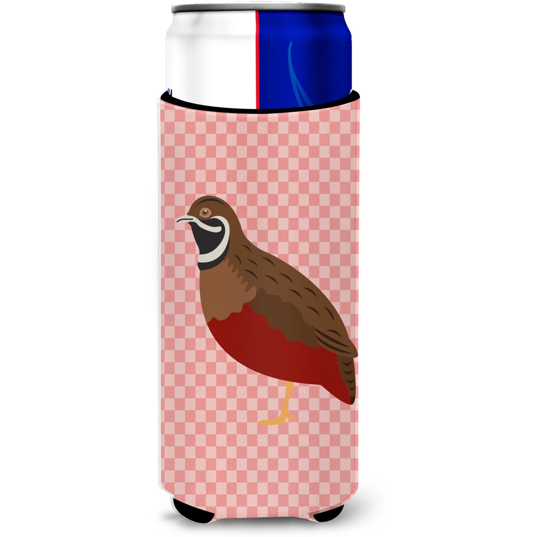&quotCaroline's Treasures Chinese Painted or King Quail Pink Check Decorative Can Hugger, Slim, Multicolor"