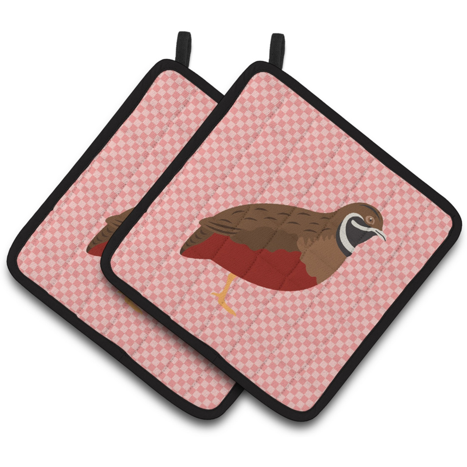&quotCaroline's Treasures Chinese Painted or King Quail Pink Check Decorated Pot Holder, 7.5"" x 7.5"""