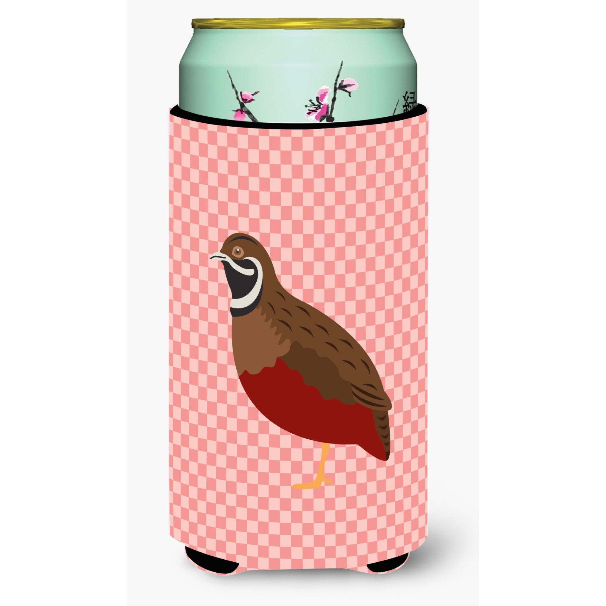 &quotCaroline's Treasures Chinese Painted or King Quail Pink Check Decorative Can Hugger, Tall Boy, Multicolor"
