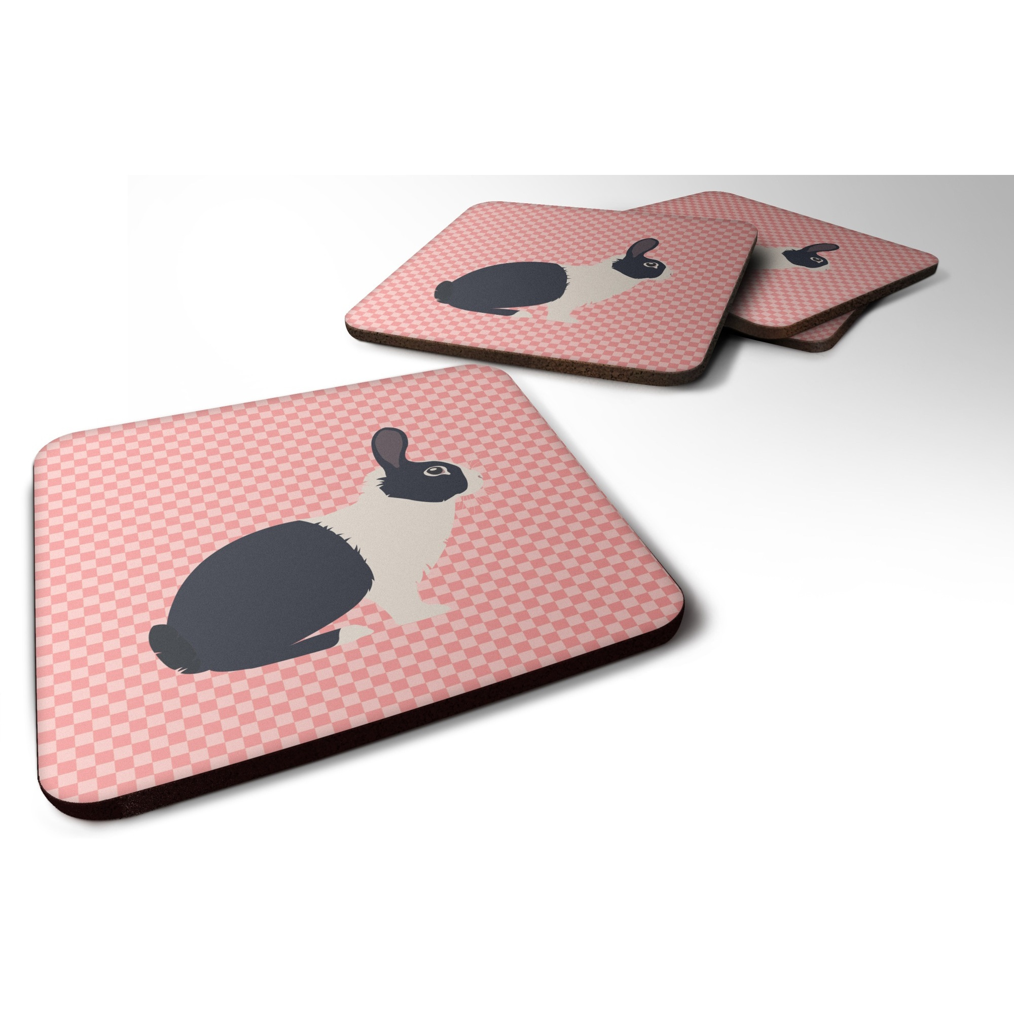 &quotCaroline's Treasures Dutch Rabbit Pink Check Decorative Coasters, 3.5"", Multicolor"