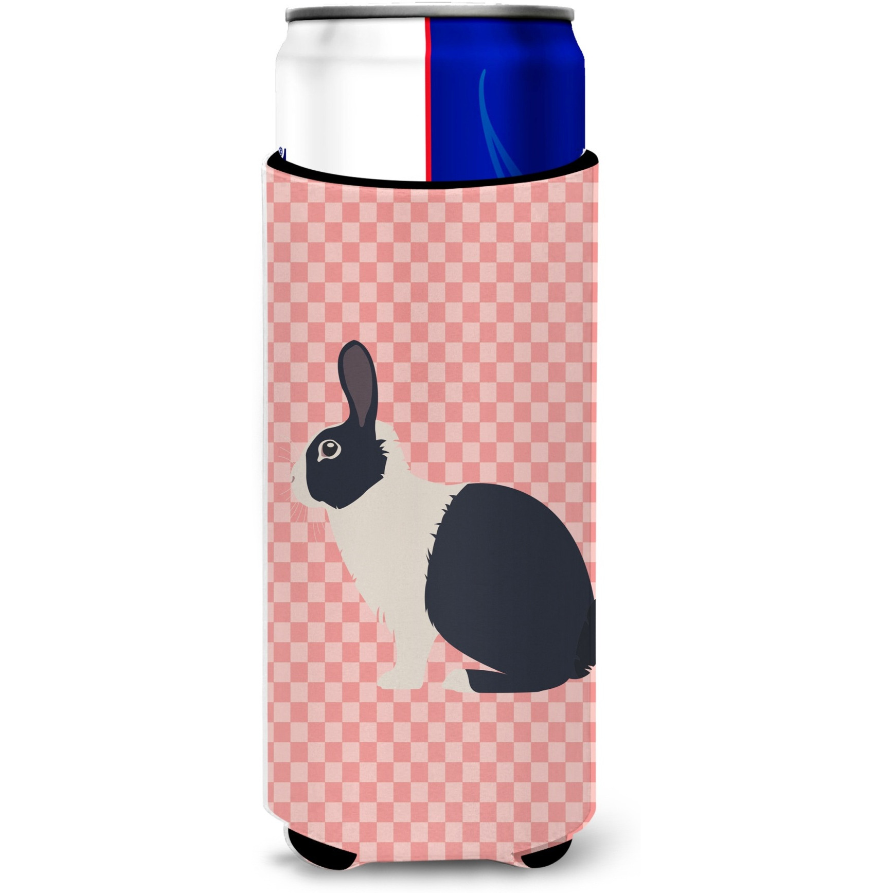 &quotCaroline's Treasures Dutch Rabbit Pink Check Decorative Can Hugger, Slim, Multicolor"
