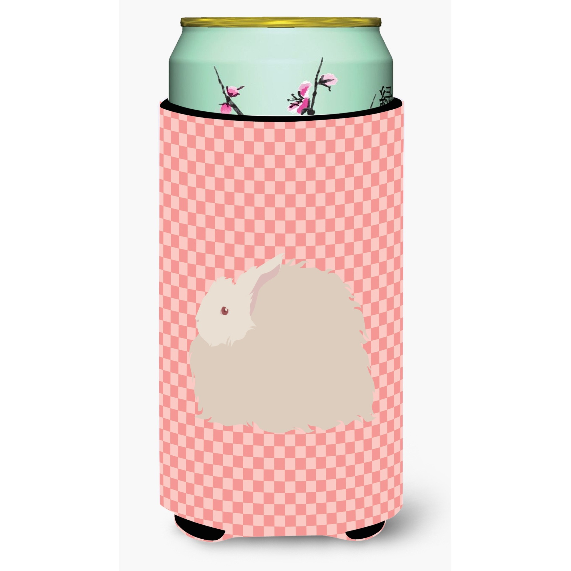 &quotCaroline's Treasures Fluffy Angora Rabbit Pink Check Decorative Can Hugger, Tall Boy, Multicolor"