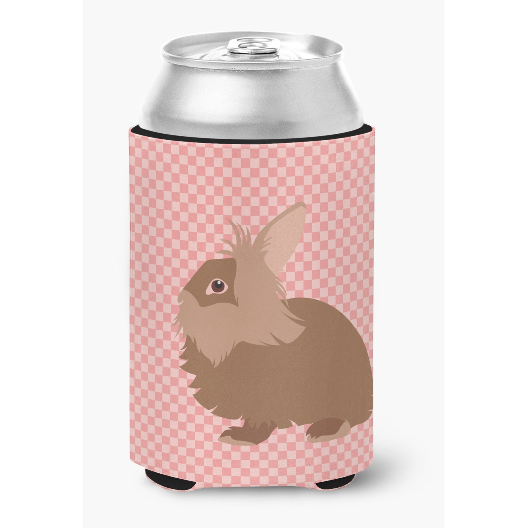 &quotCaroline's Treasures Lionhead Rabbit Pink Check Decorative Can Hugger, Multicolor"