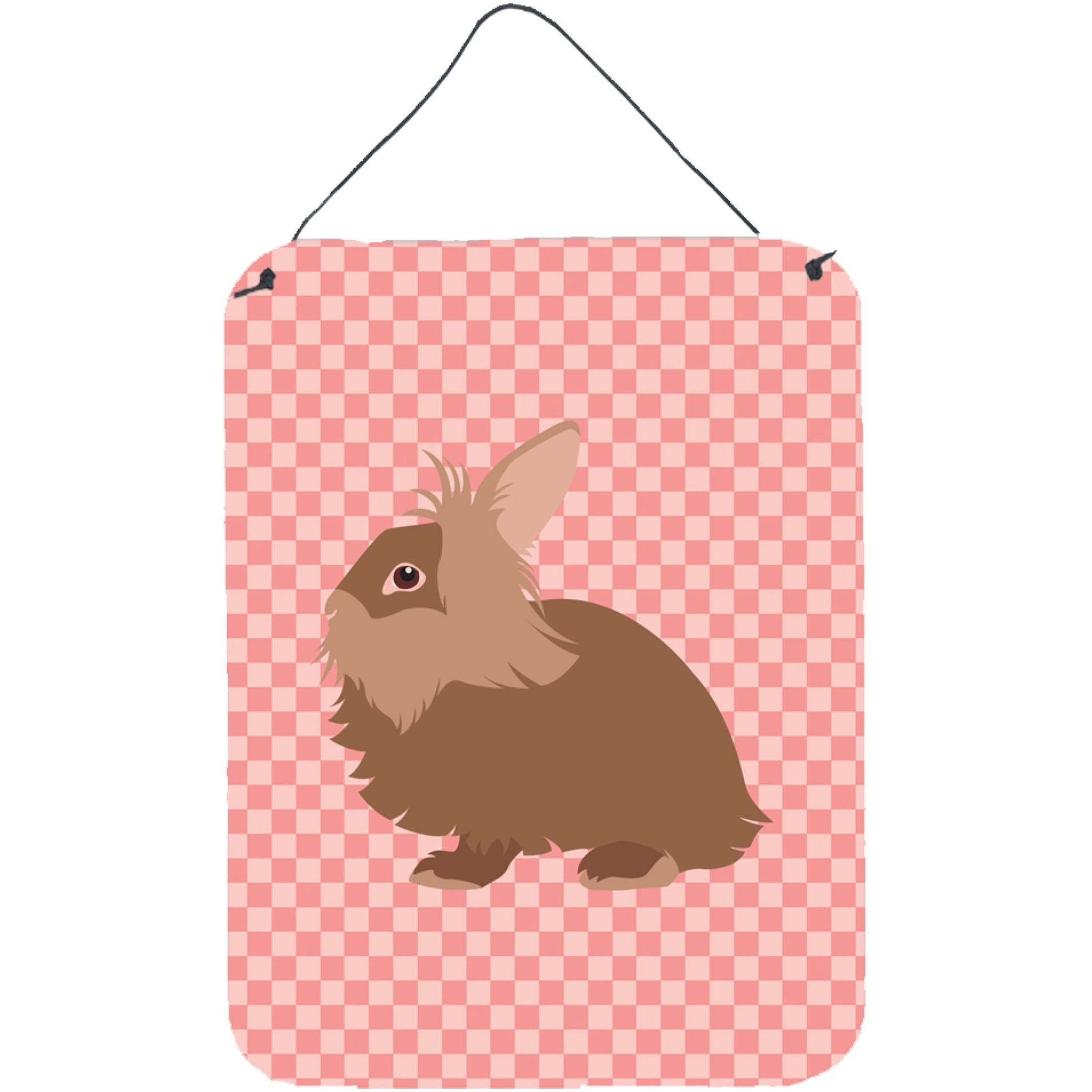 &quotCaroline's Treasures Lionhead Rabbit Pink Check Metal Print, 16hx12w, Multicolor"