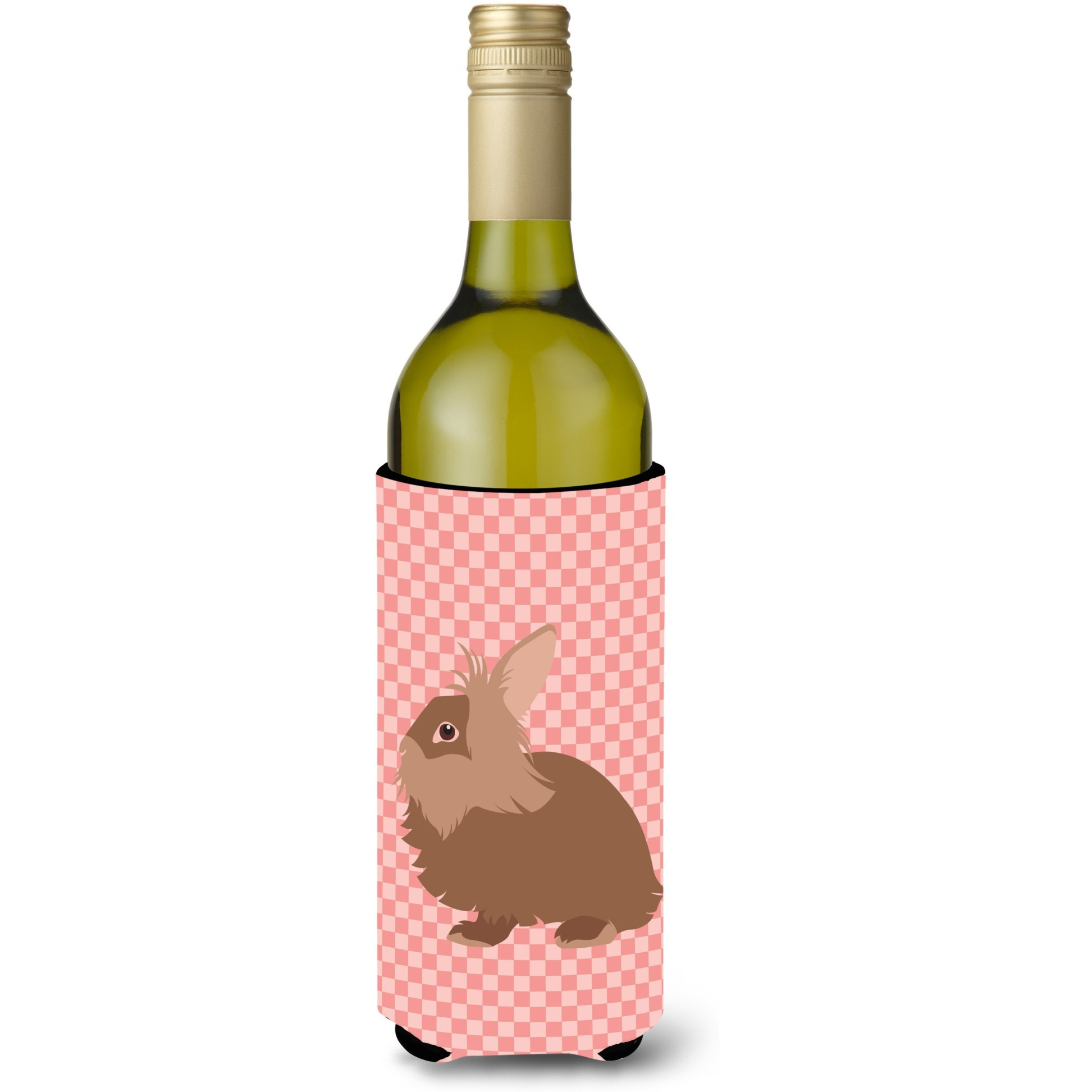 &quotCaroline's Treasures Lionhead Rabbit Pink Check Decorative Bottle Hugger, 750 ml, Multicolor"