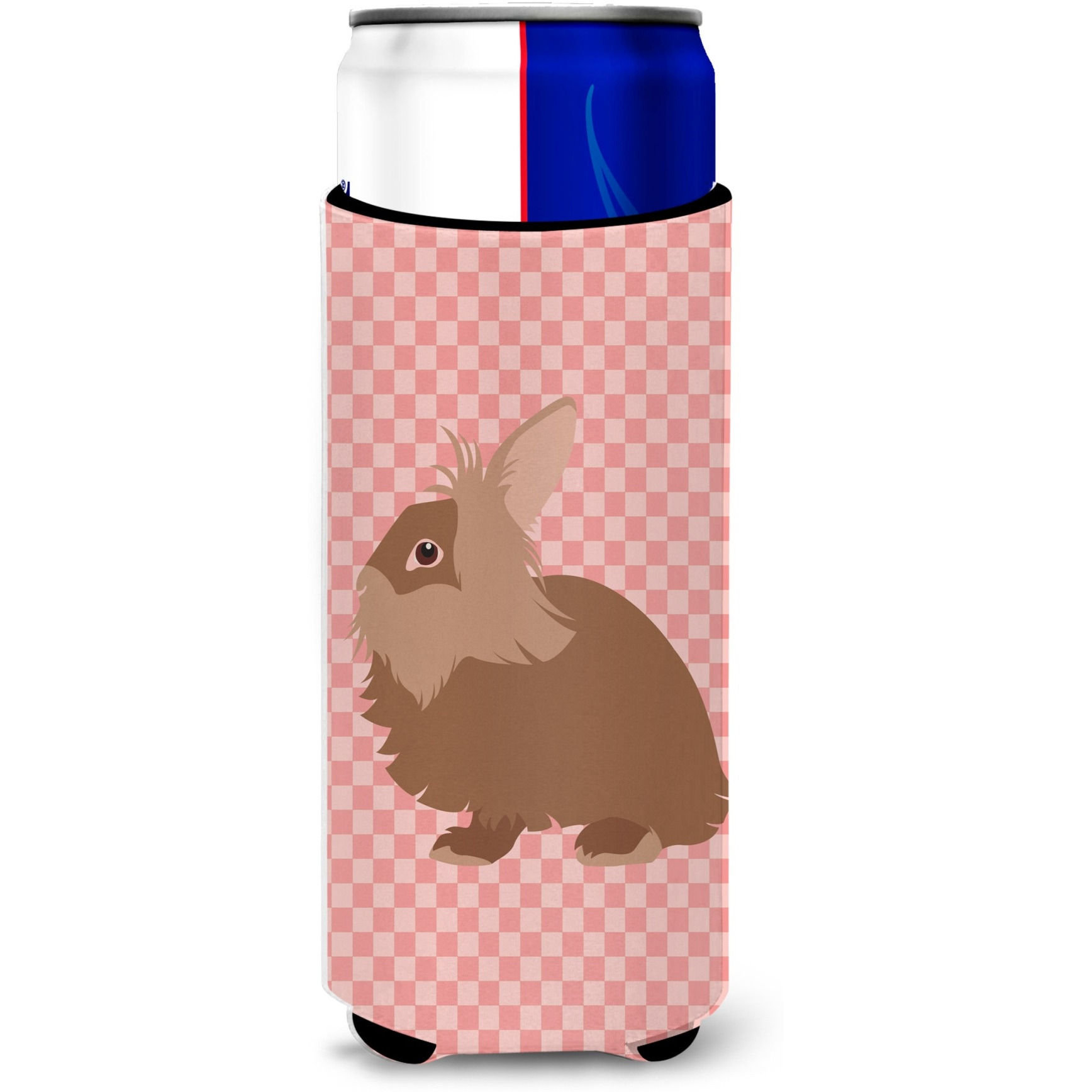 &quotCaroline's Treasures Lionhead Rabbit Pink Check Decorative Can Hugger, Slim, Multicolor"