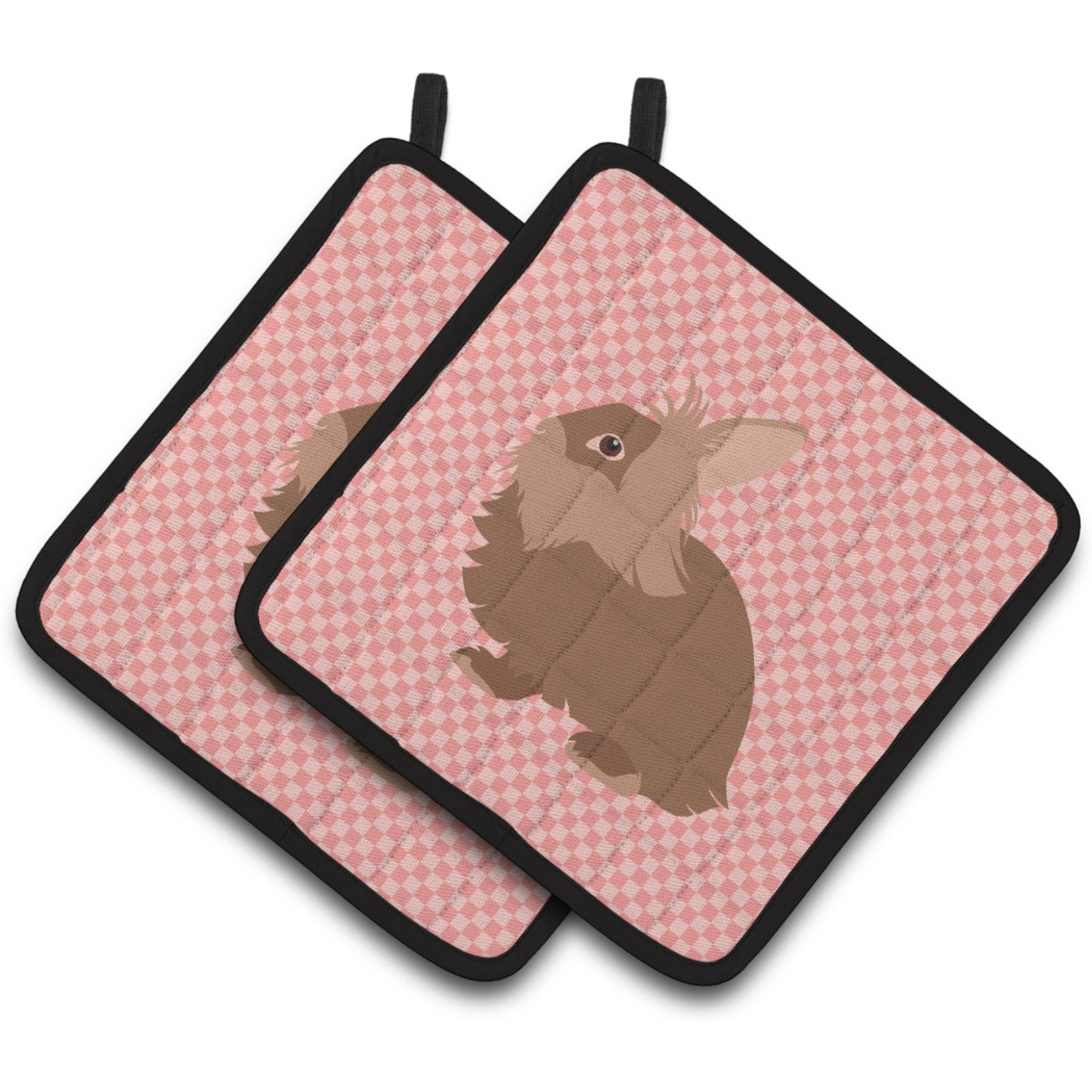 &quotCaroline's Treasures Lionhead Rabbit Pink Check Decorated Pot Holder, 7.5"" x 7.5"""