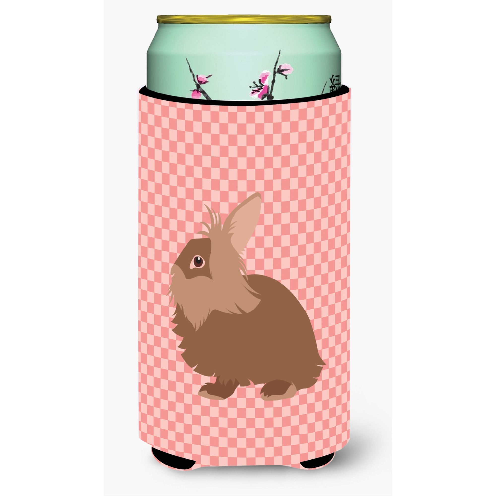 &quotCaroline's Treasures Lionhead Rabbit Pink Check Decorative Can Hugger, Tall Boy, Multicolor"