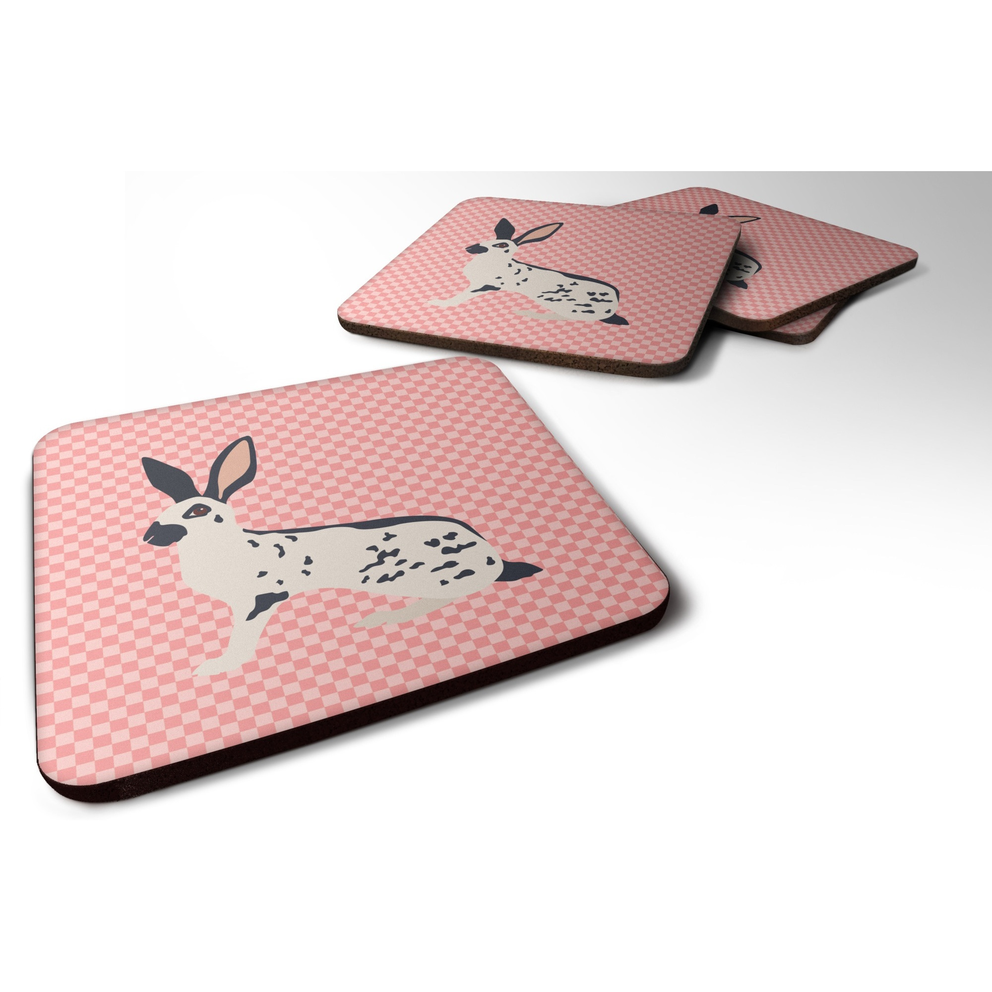 &quotCaroline's Treasures English Spot Rabbit Pink Check Decorative coasters, 3.5, Multicolor"
