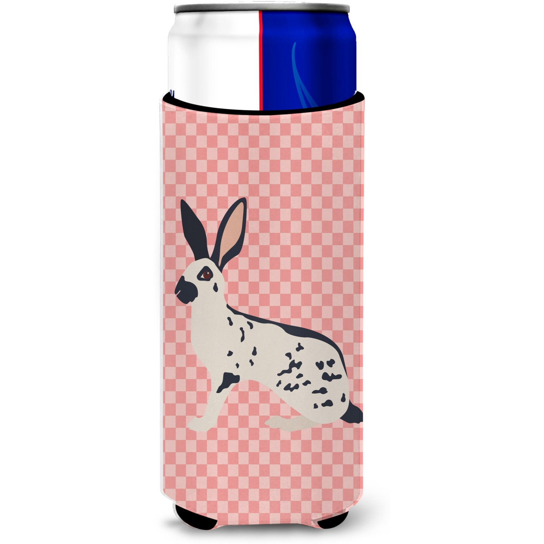 &quotCaroline's Treasures English Spot Rabbit Pink Check Decorative Can Hugger, Slim, Multicolor"