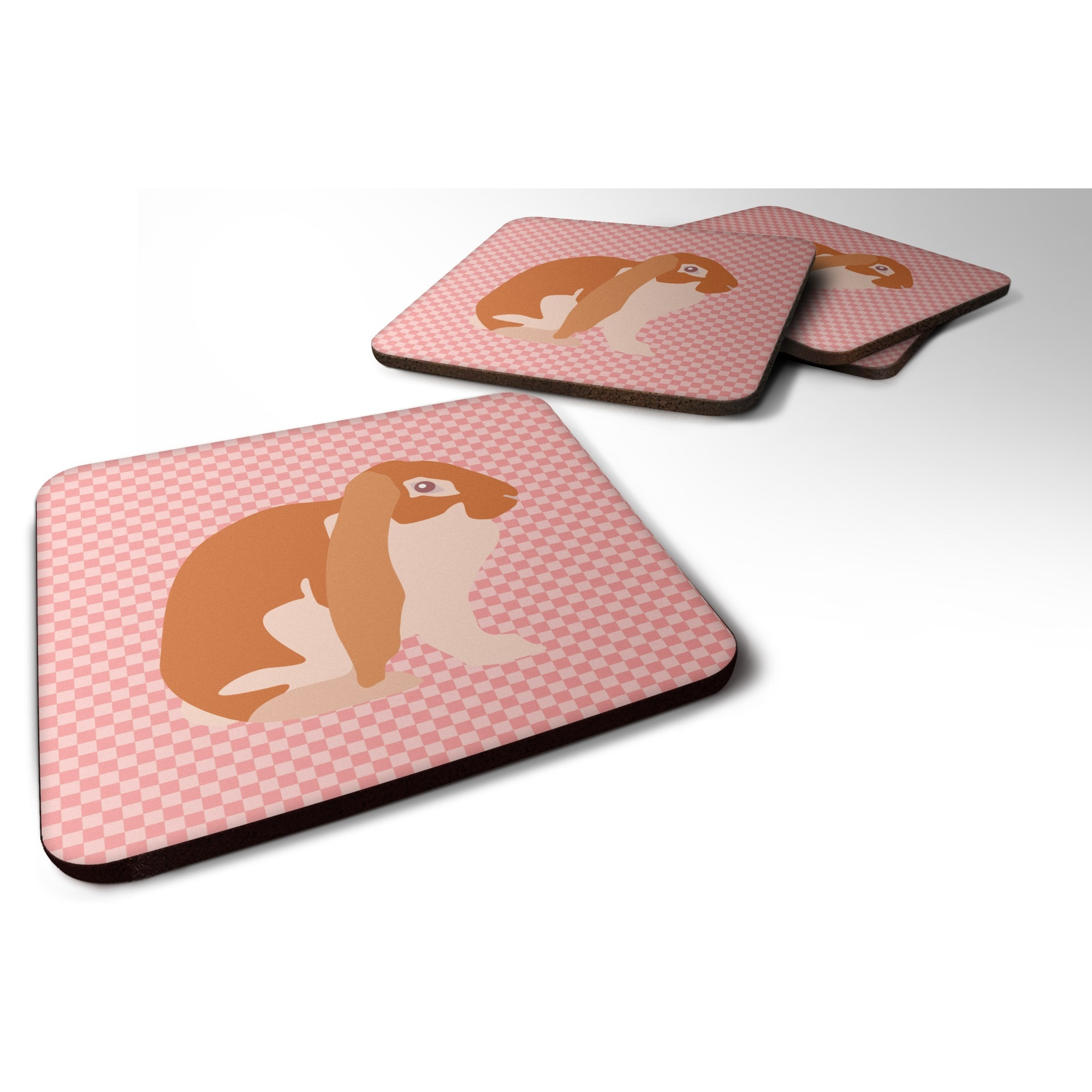 &quotCaroline's Treasures English Lop Rabbit Pink Check Decorative coasters, 3.5, Multicolor"