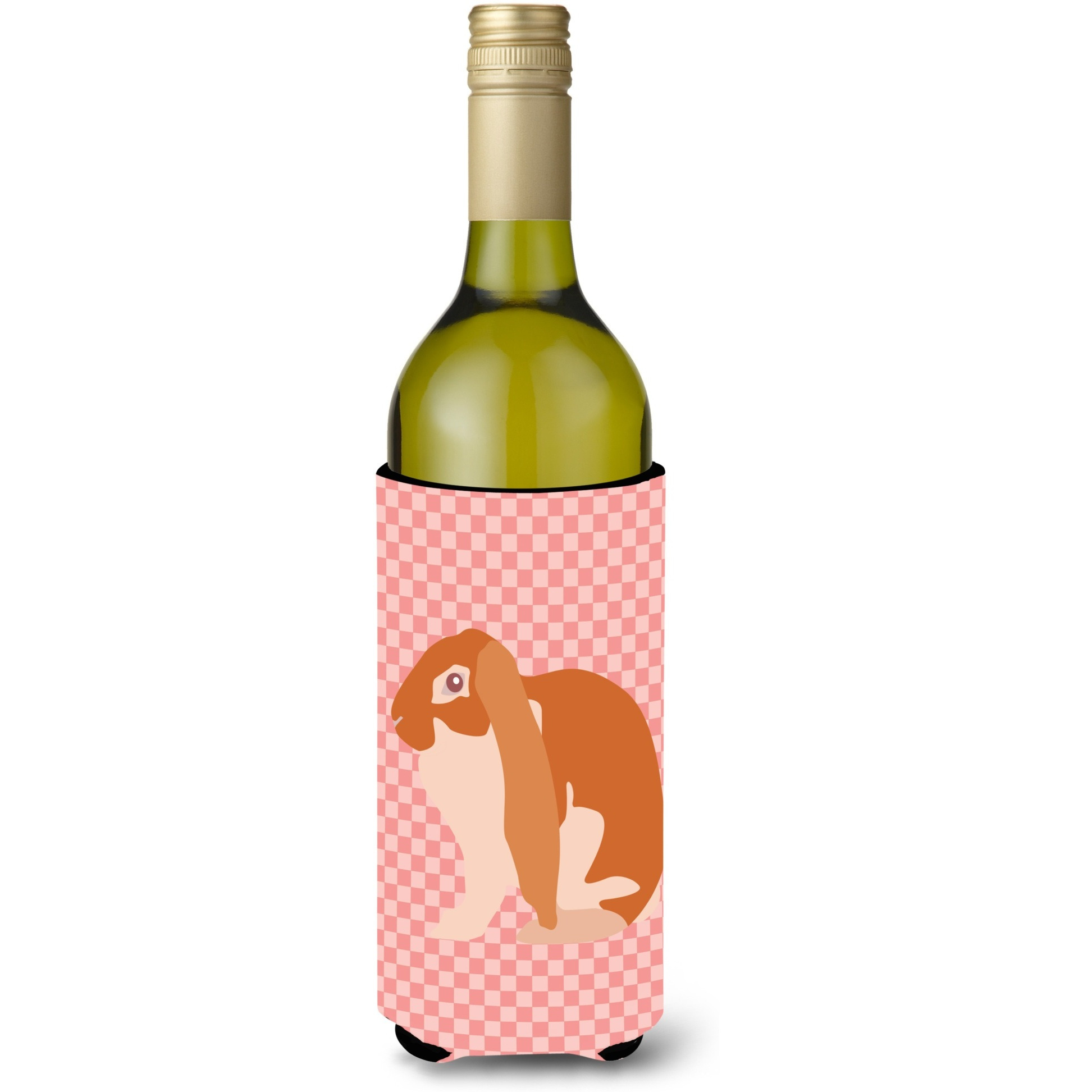 &quotCaroline's Treasures English Lop Rabbit Pink Check Decorative Bottle Hugger, 750 ml, Multicolor"