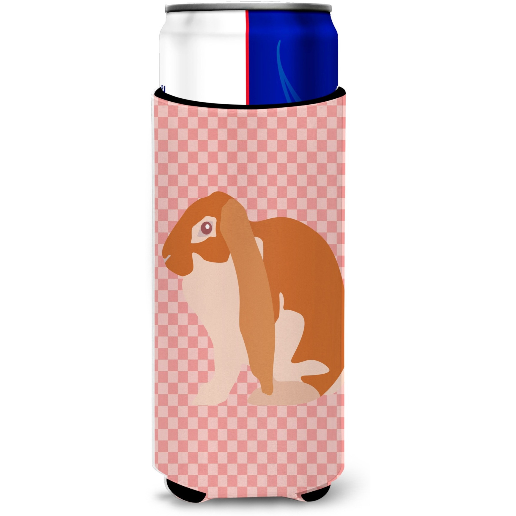 &quotCaroline's Treasures English Lop Rabbit Pink Check Decorative Can Hugger, Slim, Multicolor"