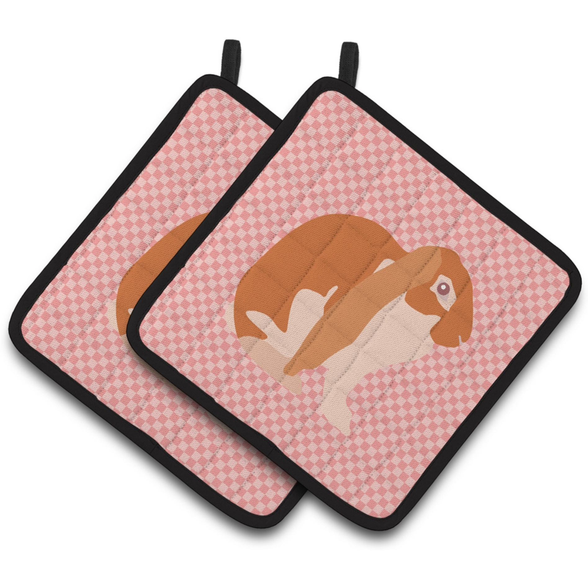 &quotCaroline's Treasures English Lop Rabbit Pink Check Decorated Pot Holder, 7.5"" x 7.5"""