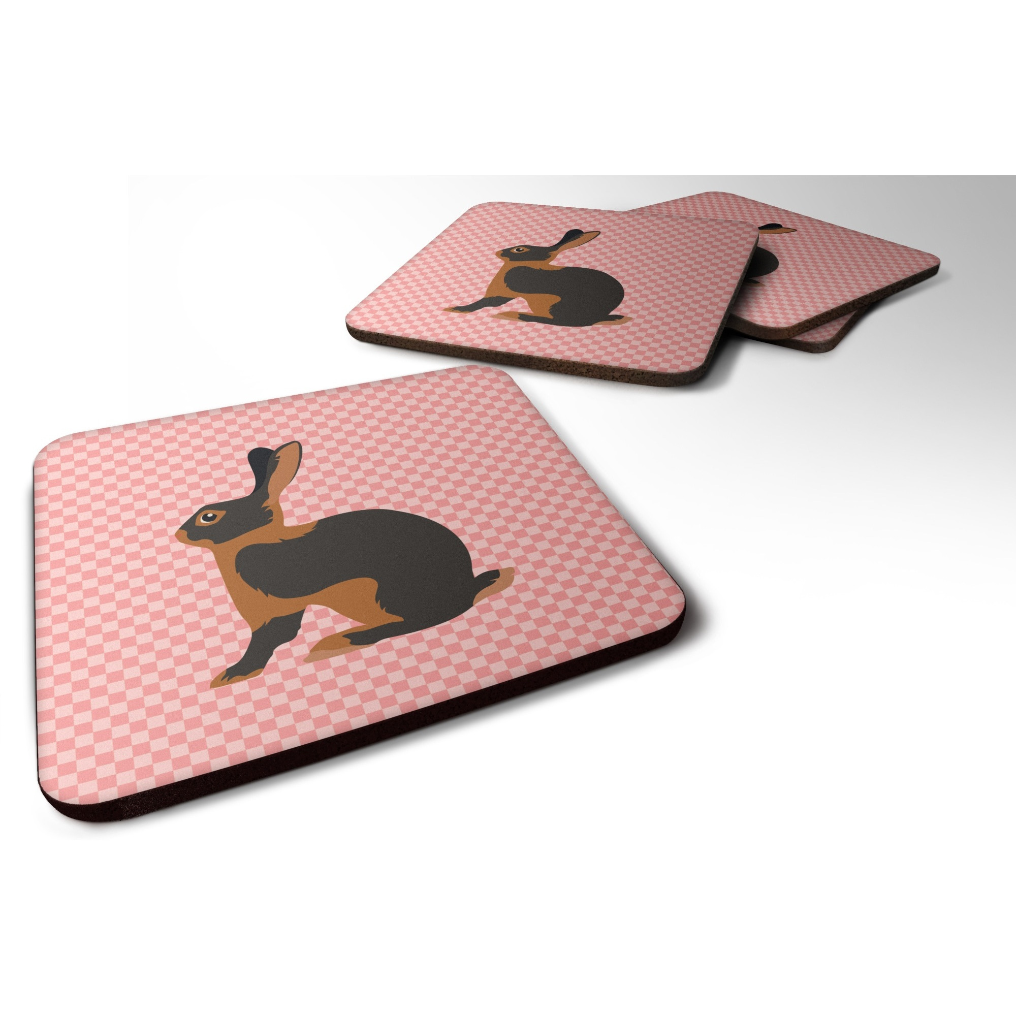 &quotCaroline's Treasures Tan Rabbit Pink Check Decorative coasters, 3.5, Multicolor"